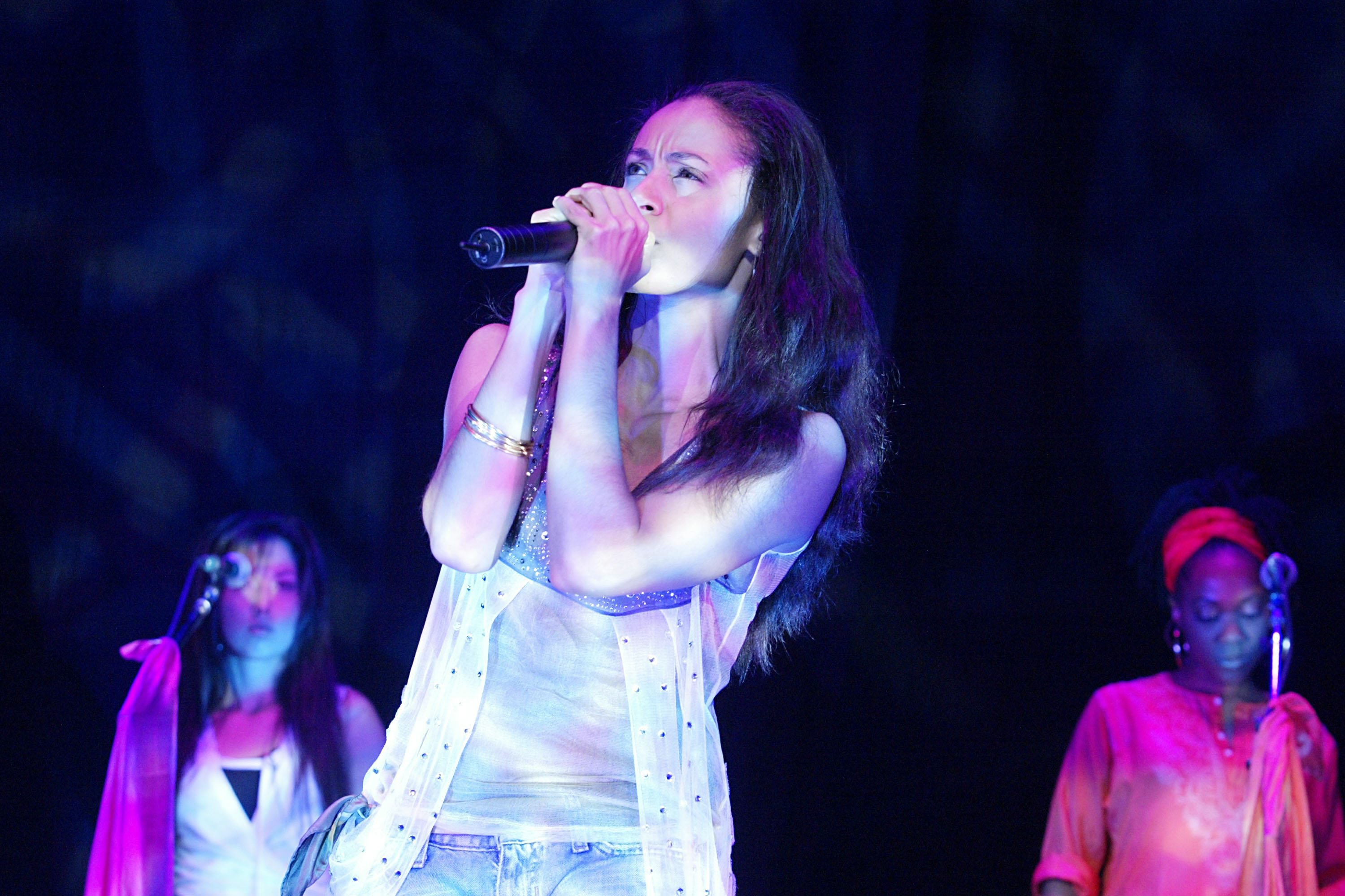 Jada Pinkett Smith onstage supporting Britney Spears at the National Indoor Arena.