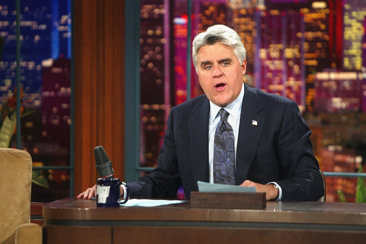 Comedian Jay Leno hosts "The Tonight Show with Jay Leno" at the NBC Studios on May 3, 2004 in Burbank, California.