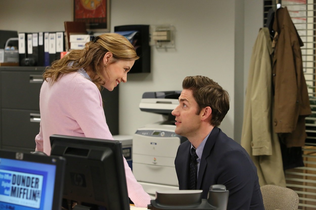 The Office cast members Jenna Fischer and John Krasinski as Jim and Pam