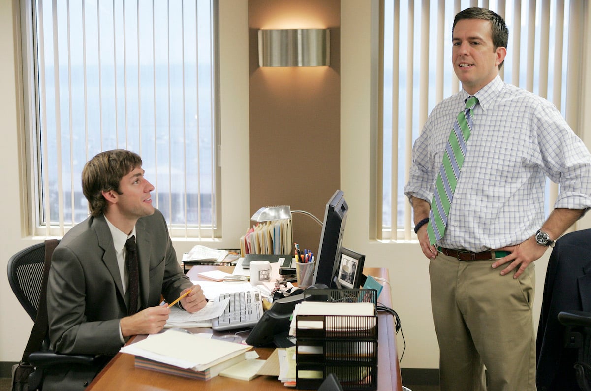 Jim Halpert (John Krasinski, left) and Andy Bernard (Ed Helms) in 'The Office' 
