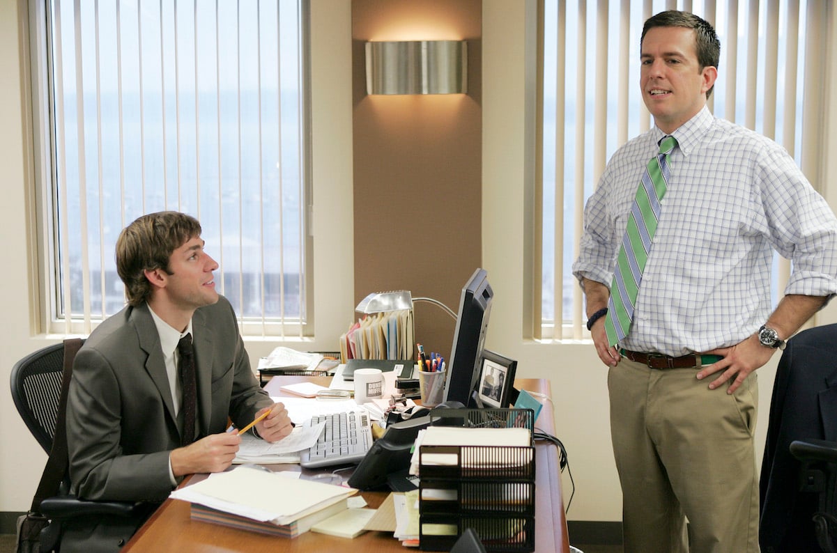 Jim Halpert (John Krasinski, left) and Andy Bernard (Ed Helms) in 'The Office'