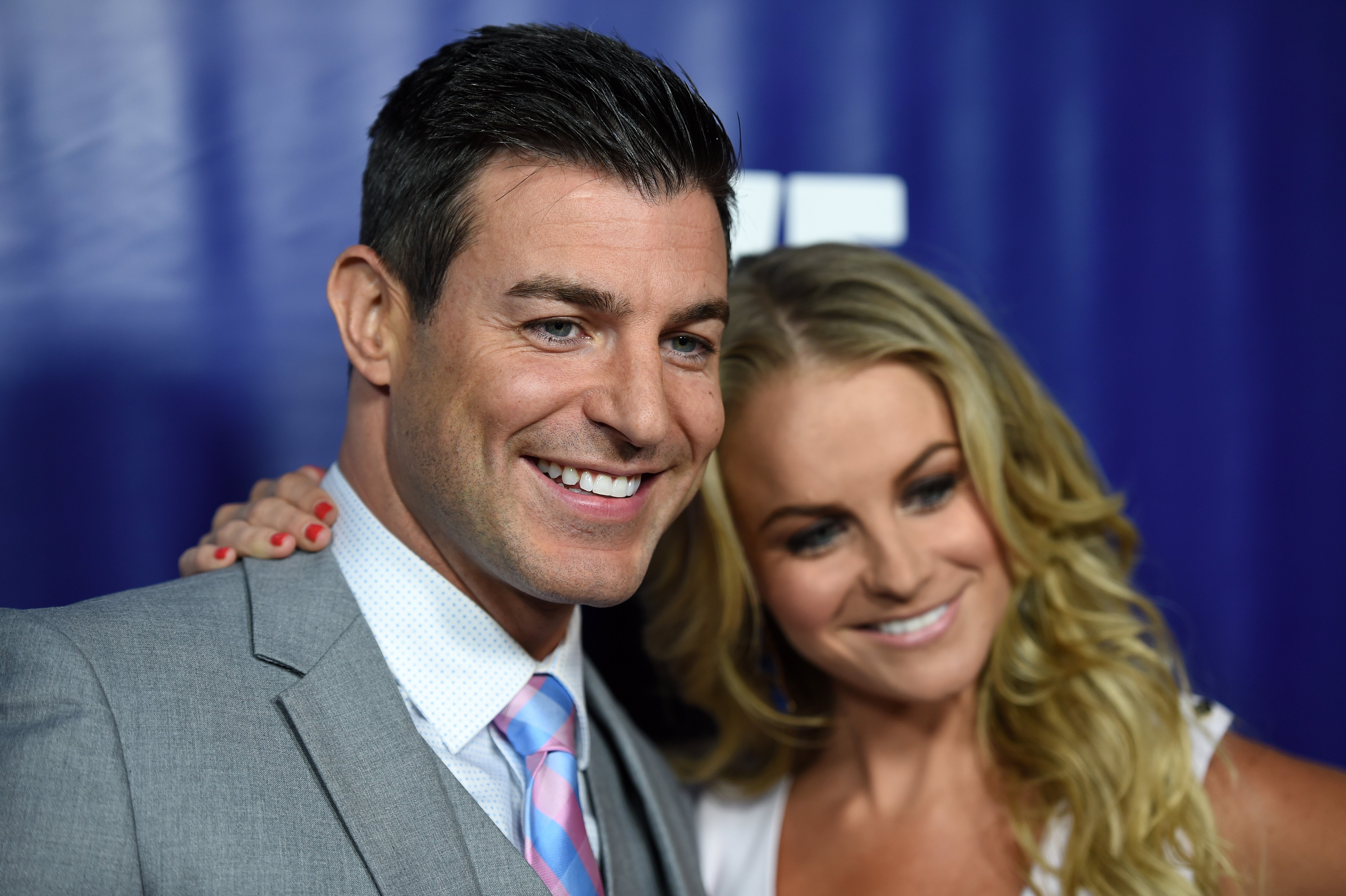 Television personalities Jeff Schroeder (L) and Jordan Lloyd arrive at the WE tv's 'Marriage Bootcamp Reality Stars'