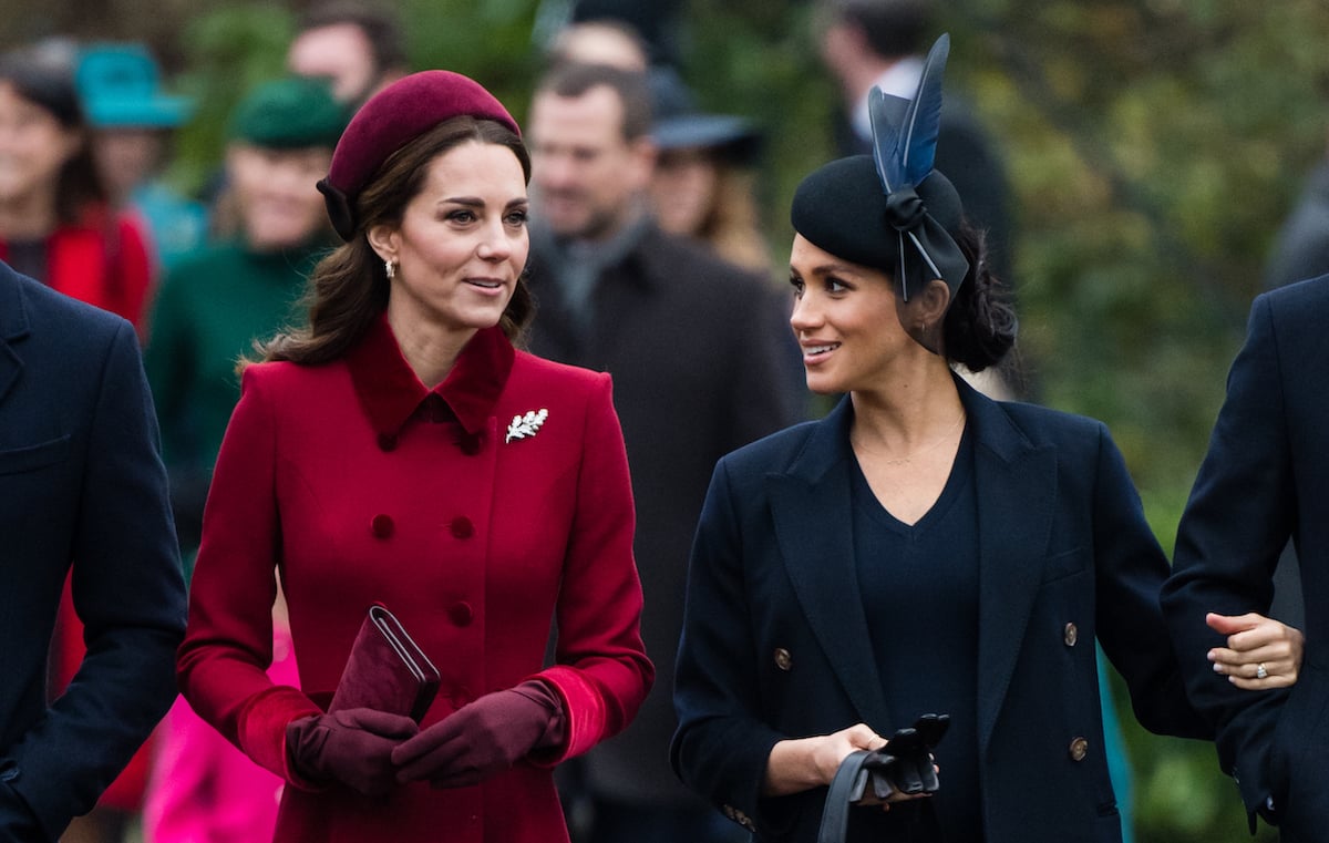 Catherine, Duchess of Cambridge and Meghan, Duchess of Sussex attend Christmas Day Church service at Church of St Mary Magdalene