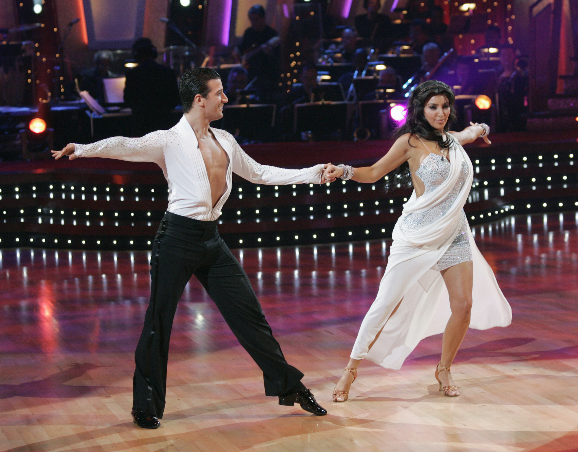 (L-R) Mark Ballas and Kim Kardashian dancing