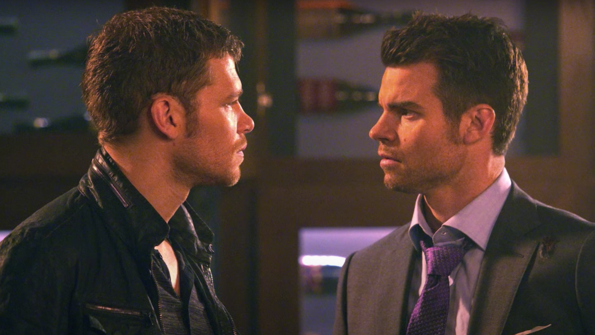 Joseph Morgan as Klaus Mikaelson and Daniel Gillies as Elijah Mikaelson stare at each other in a shot from 'The Originals'