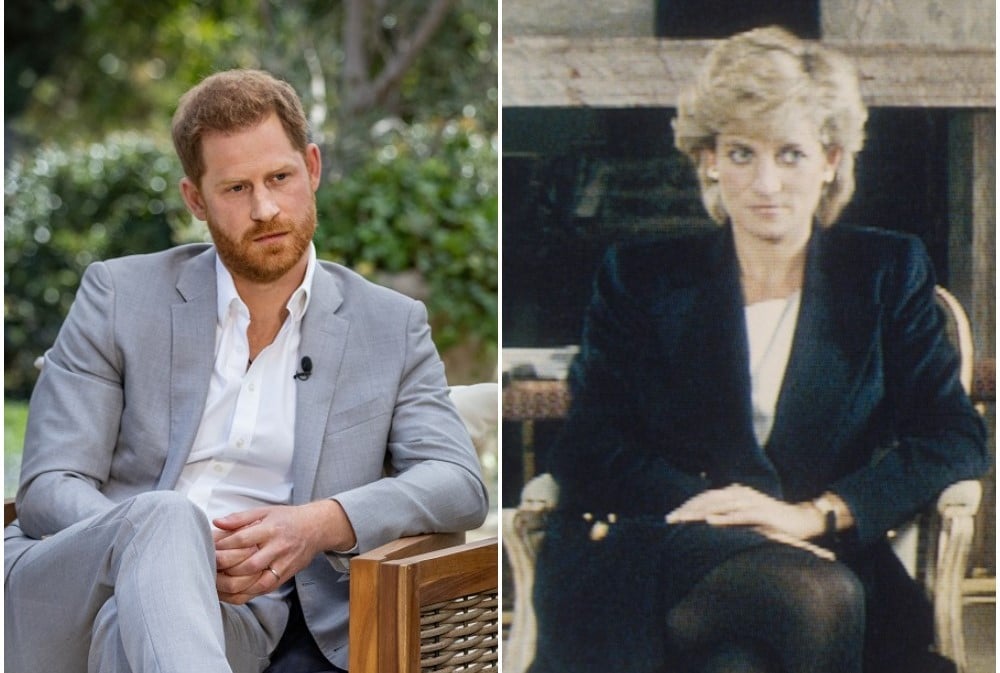 (L) Prince during CBS interview, (R) Princess Diana during BBC interview