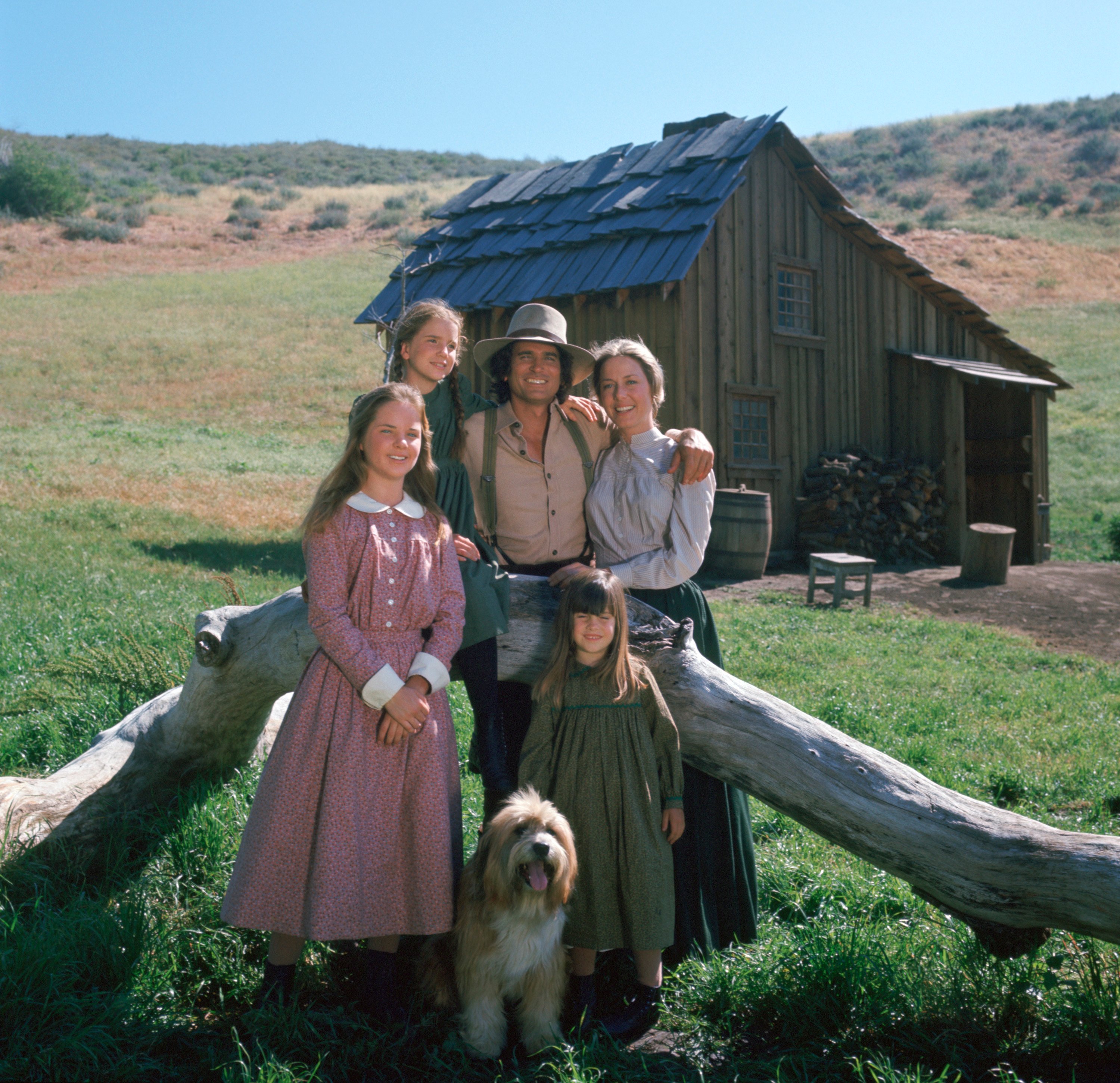 (clockwise from top left) Melissa Gilbert as Laura Ingalls, Michael Landon as Charles Philip Ingalls, Karen Grassle as Caroline Ingalls, Lindsay/Sidney Greenbush as Carrie Ingalls, and Melissa Sue Anderson as Mary Ingalls
