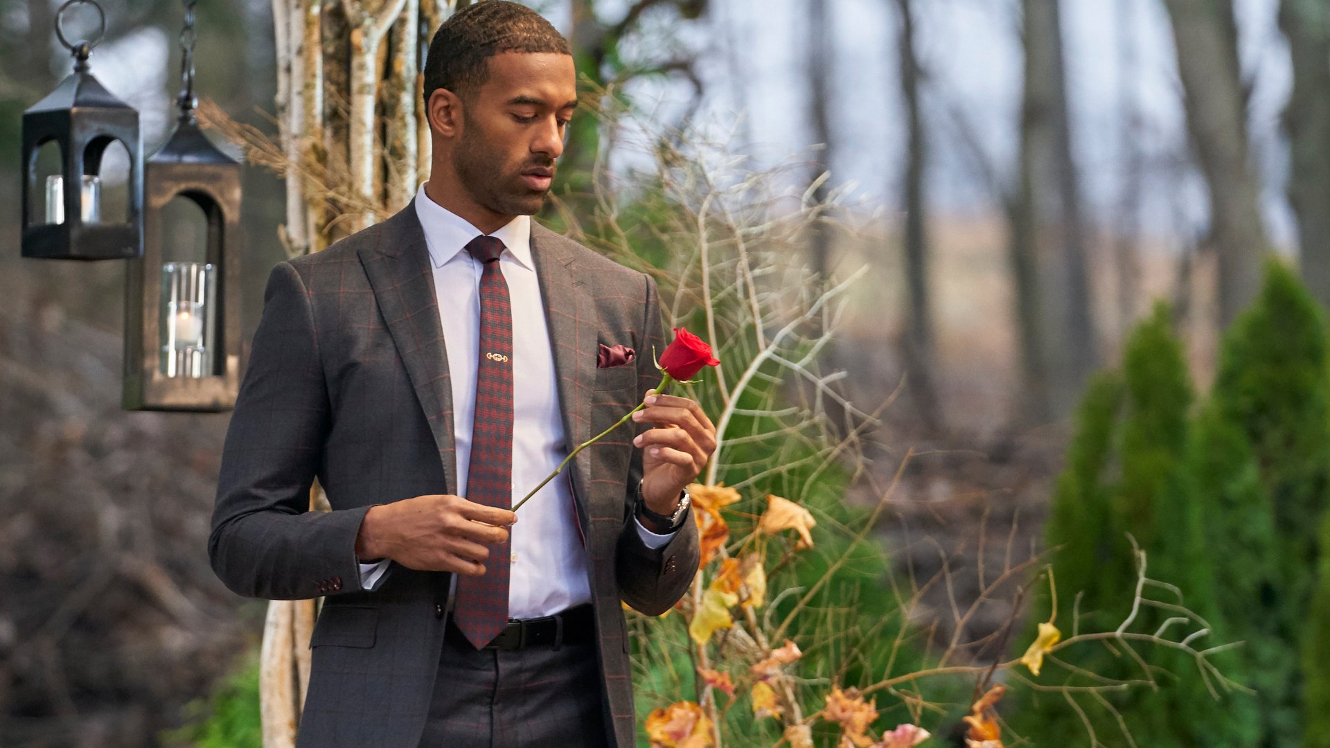 Matt James holding a single rose in ‘The Bachelor’ Season 25 finale.