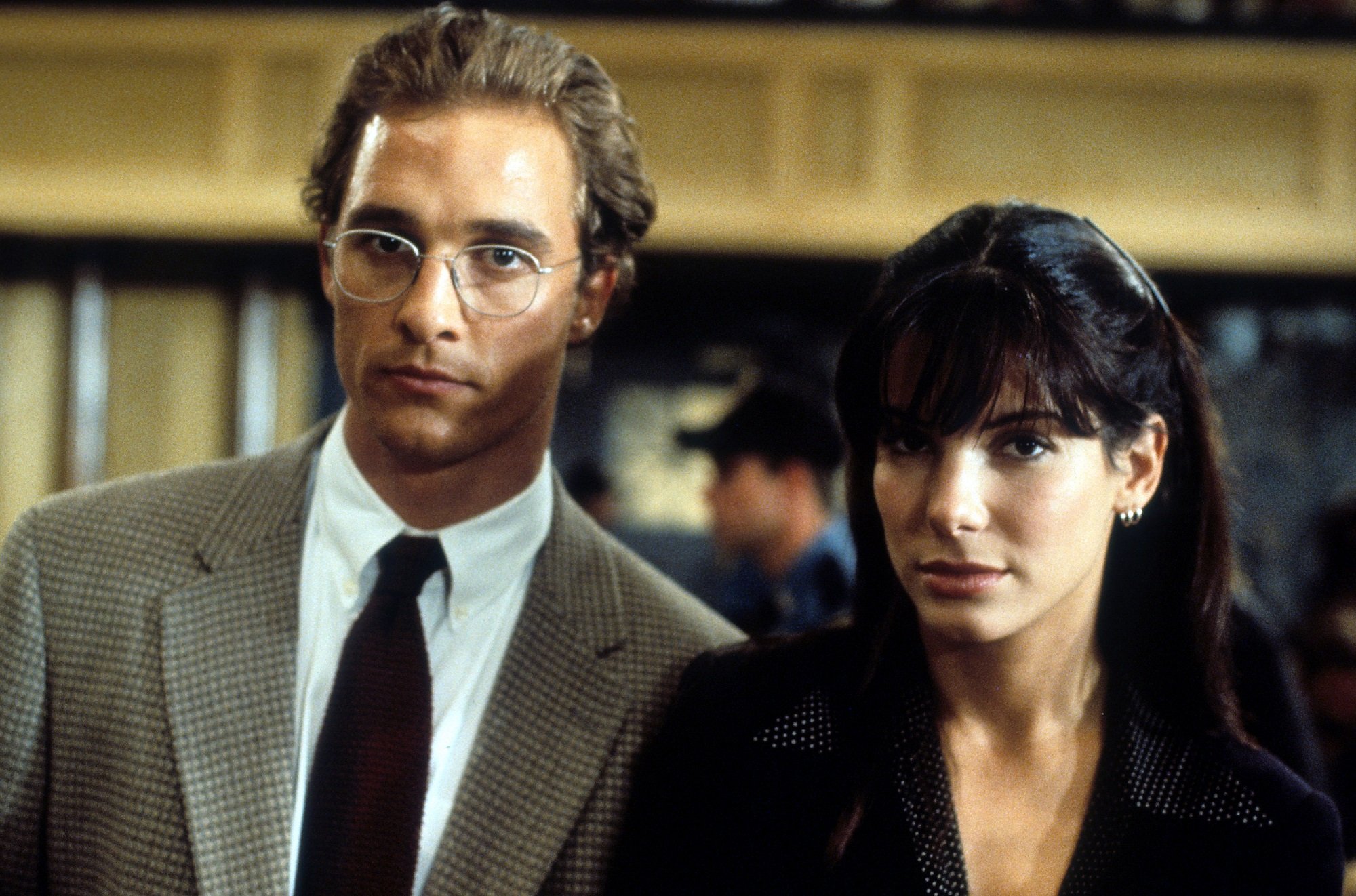Matthew McConaughey and Sandra Bullock in the courtroom in A Time to Kill