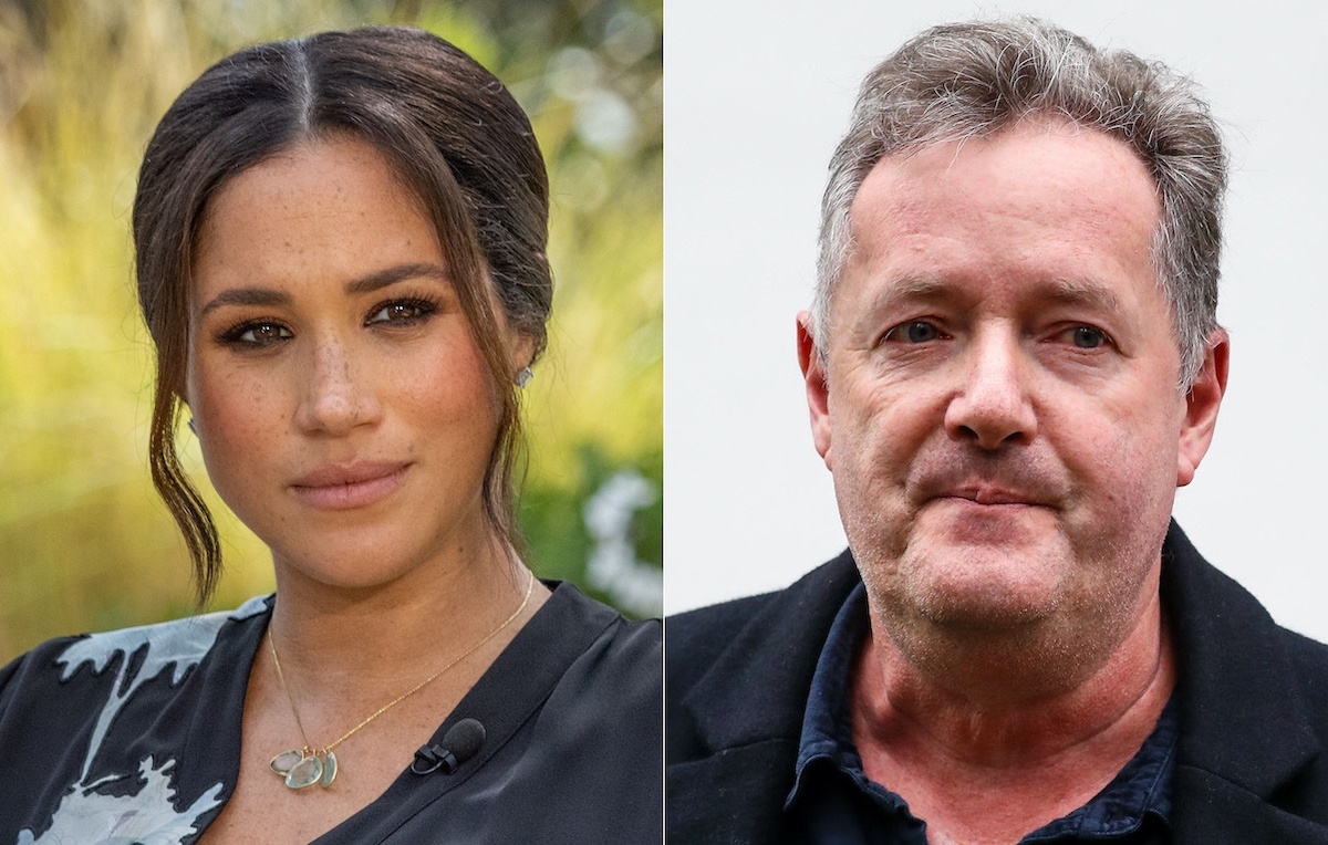Meghan Markle during her interview with Oprah Winfrey (L) and Piers Morgan outside his West London home (R) | Harpo Productions/Joe Pugliese/Getty Images/MWE/GC Images