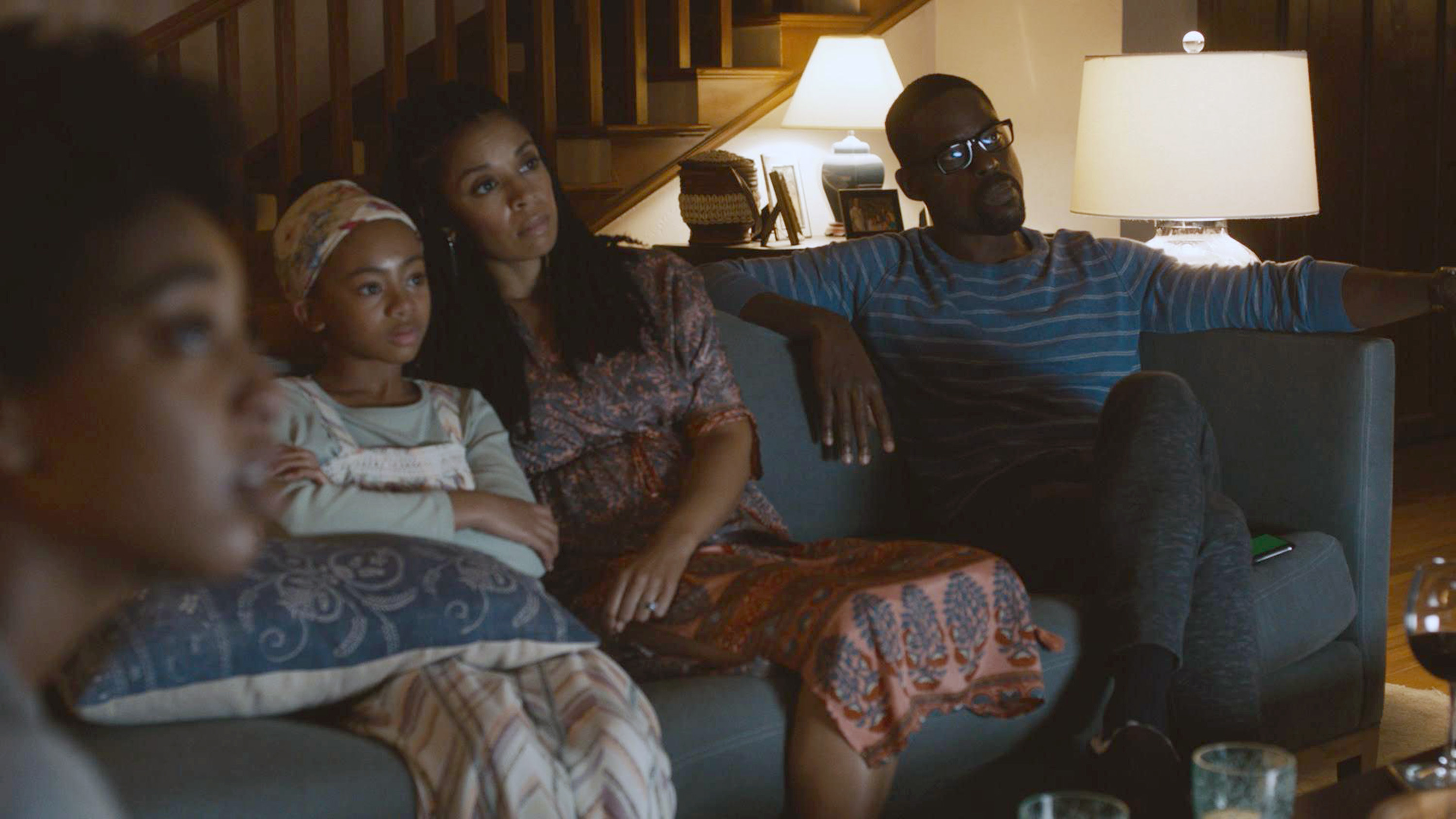 This Is Us cast members of the Pearson family-Eris Baker as Tess, Faithe Herman as Annie, Susan Kelechi Watson as Beth, Sterling K. Brown as Randall