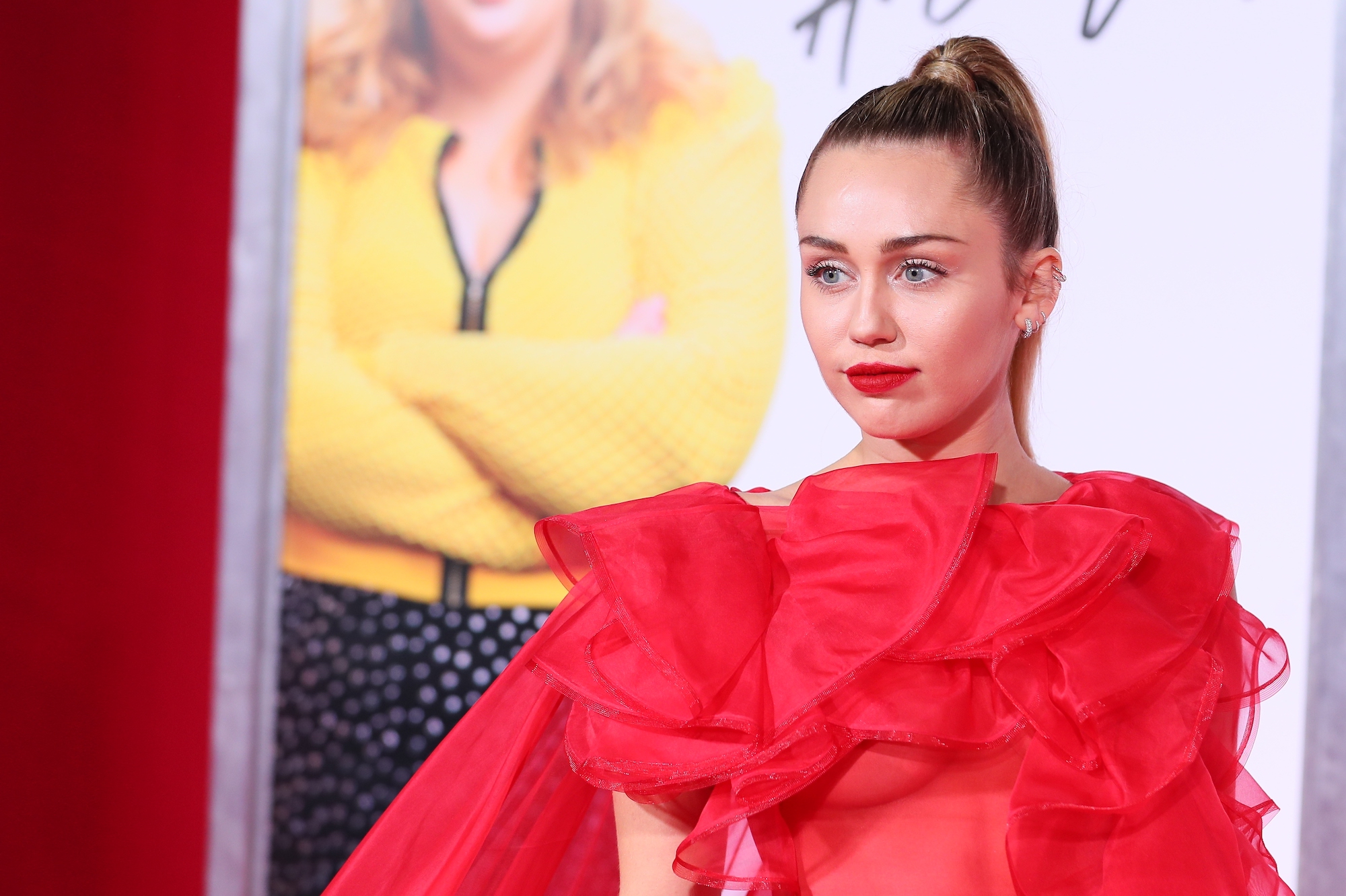 Miley Cyrus attending the "Isn't It Romantic" premiere