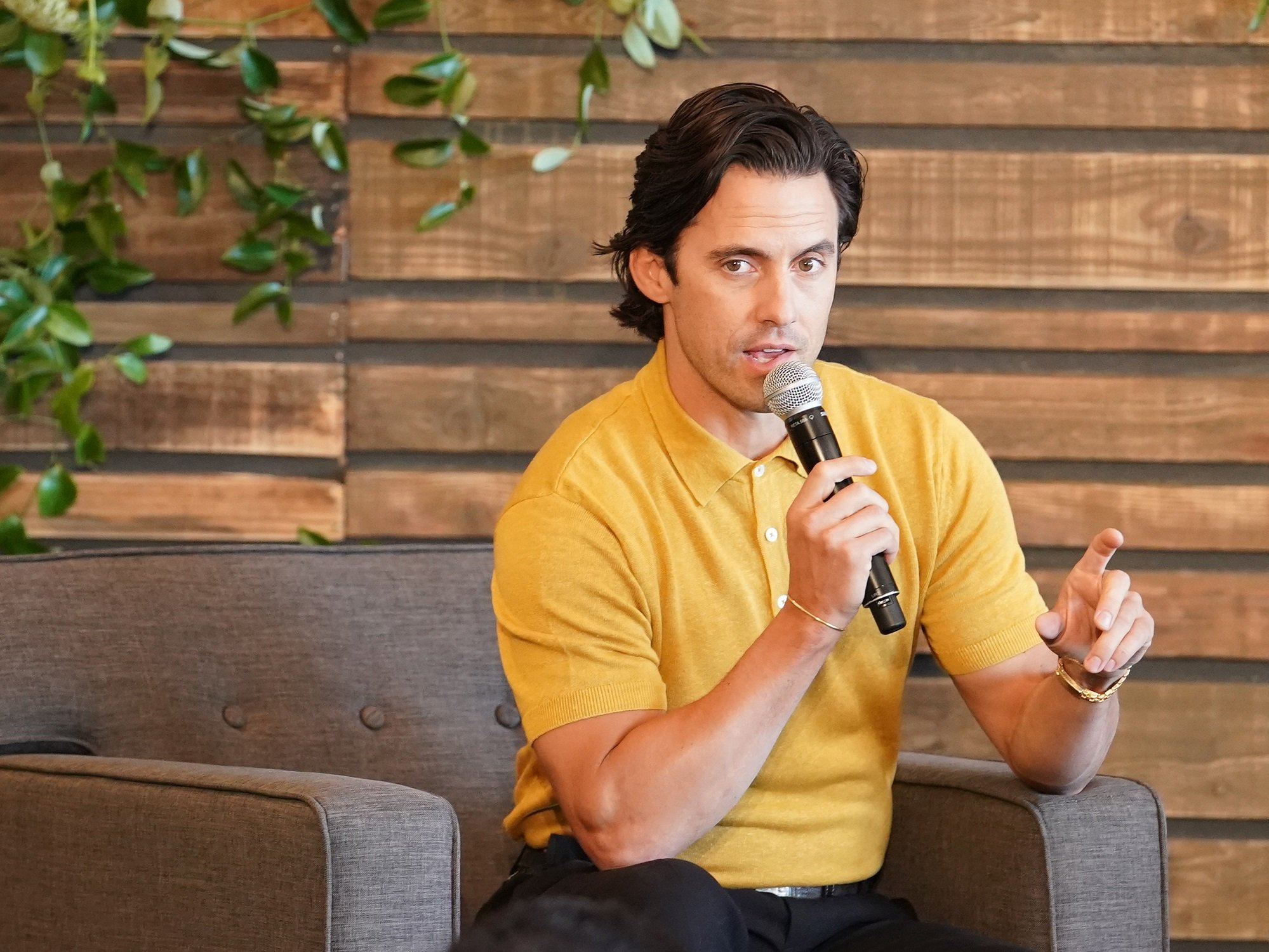 Milo Vnetimiglia speaks on stage at the Pancakes with the Pearsons Panel in West Holywood in 2019