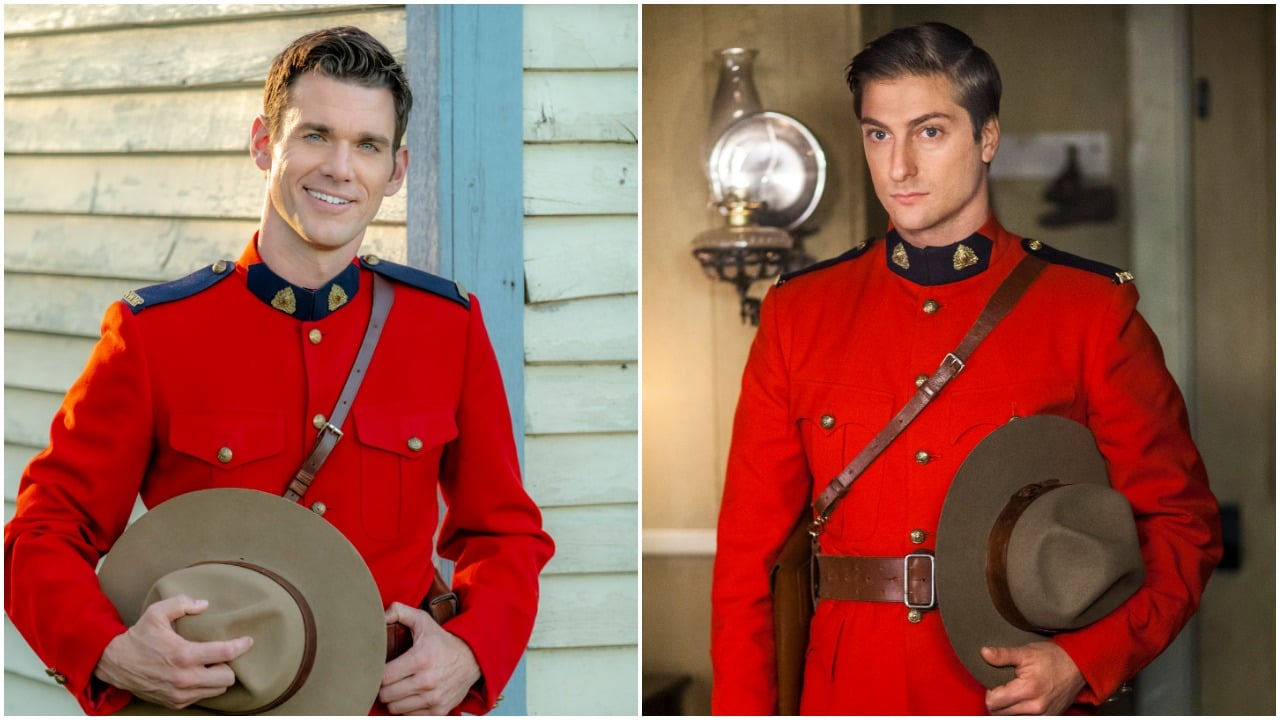 Side by side photo of Natan and Jack from When Calls the Heart, both wearing Mountie uniform