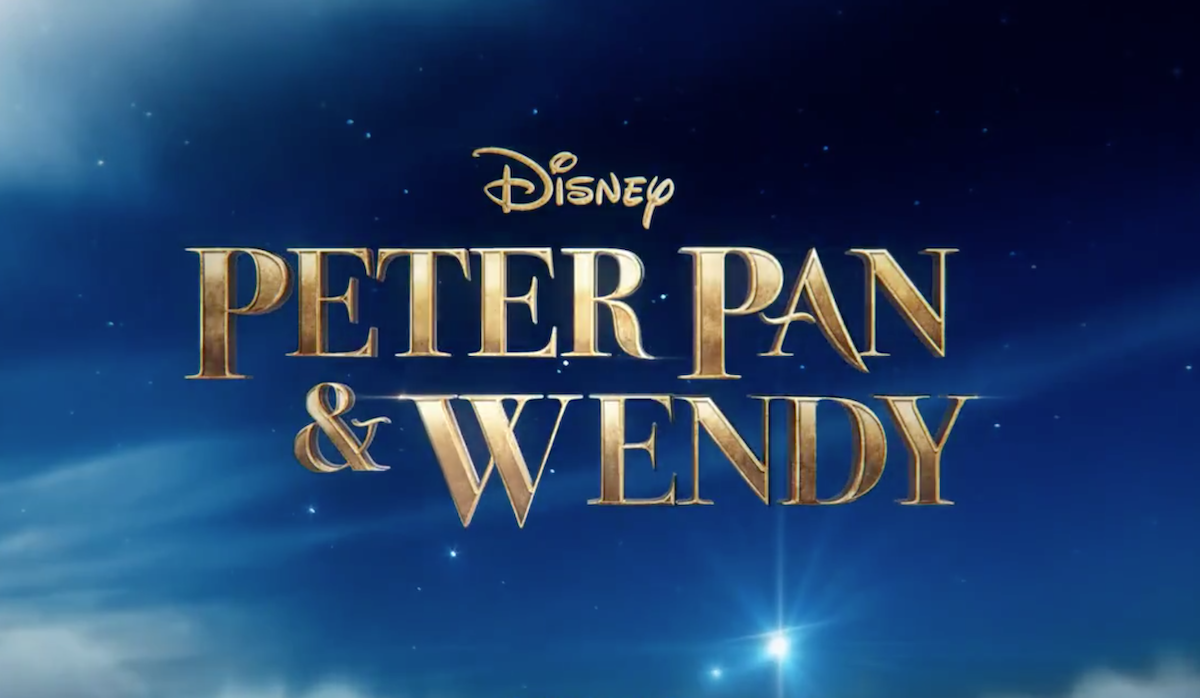 The words "Disney's 'Peter Pan & Wendy'" written in gold with a night sky background | Disney