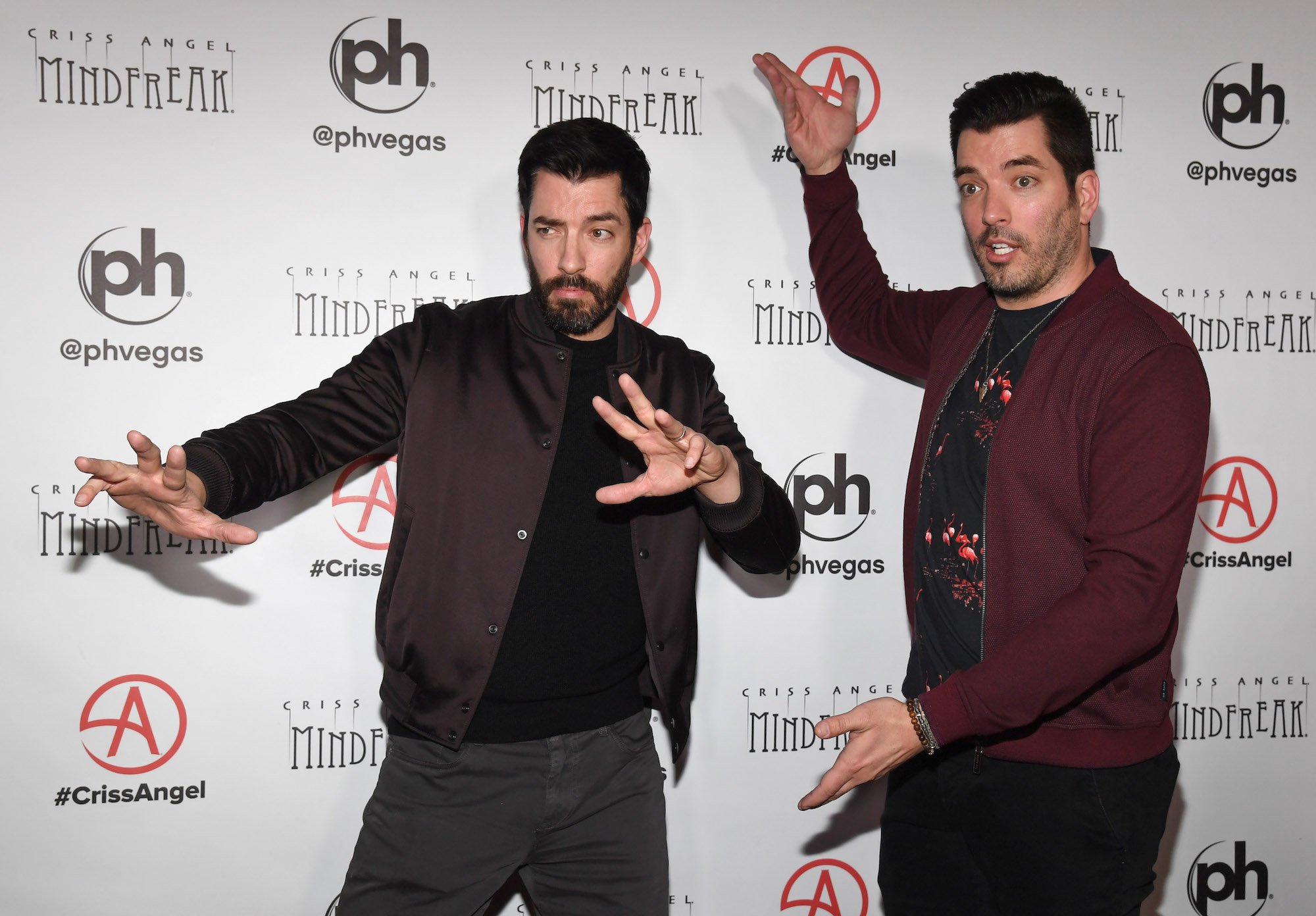 TV personalities Drew Scott and Jonathan Scott of 'Property Brothers' attend the grand opening of Criss Angel Mindfreak' at Planet Hollywood Resort & Casino on January 19, 2019, in Las Vegas, Nevada.