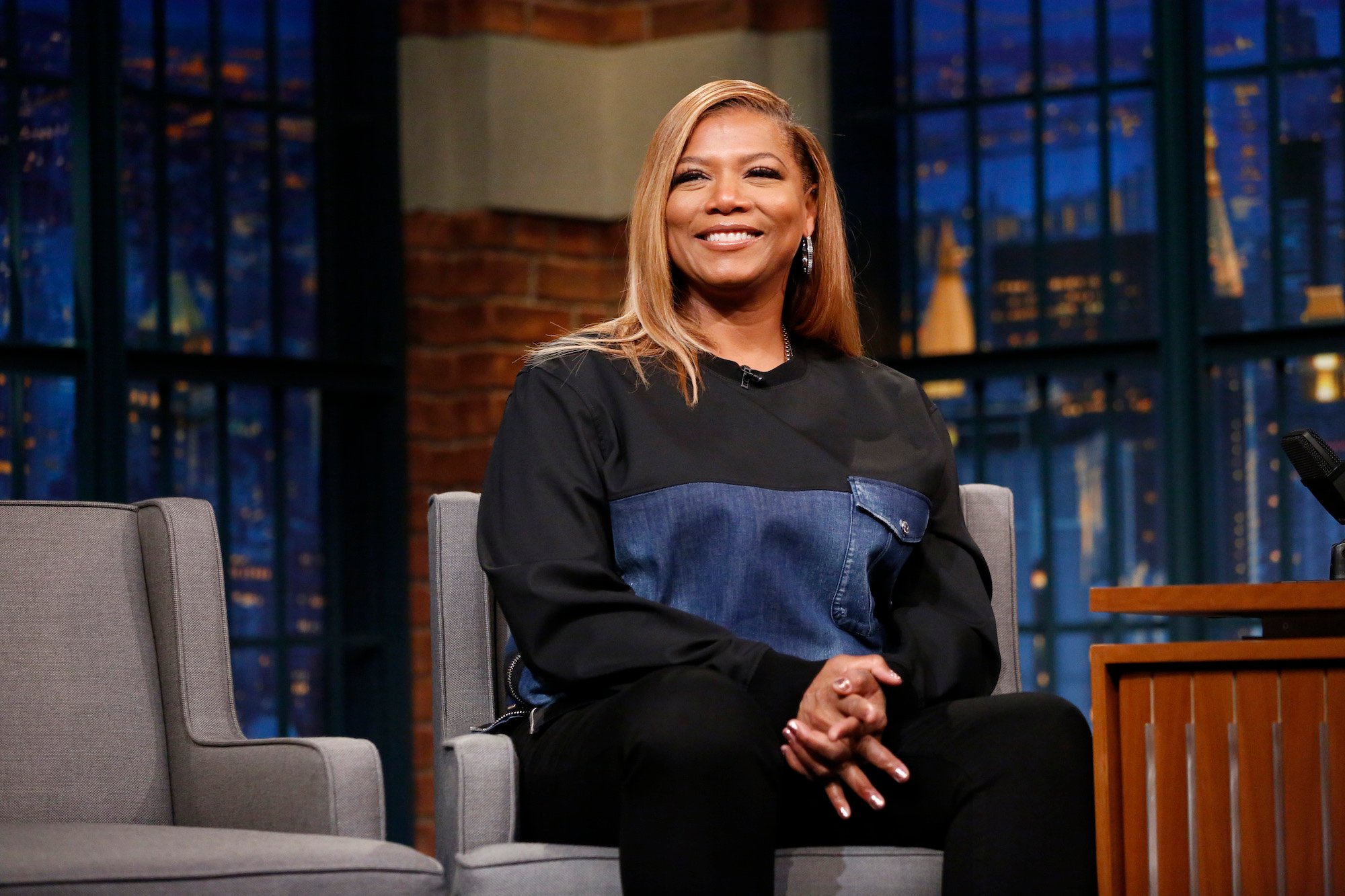 Queen Latifah on the Late Night with Seth Meyers in 2017