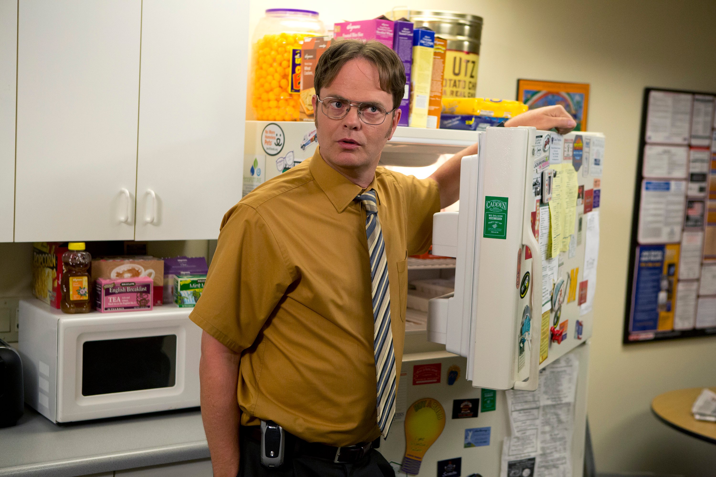 The Office cast member Rainn Wilson on set as Dwight