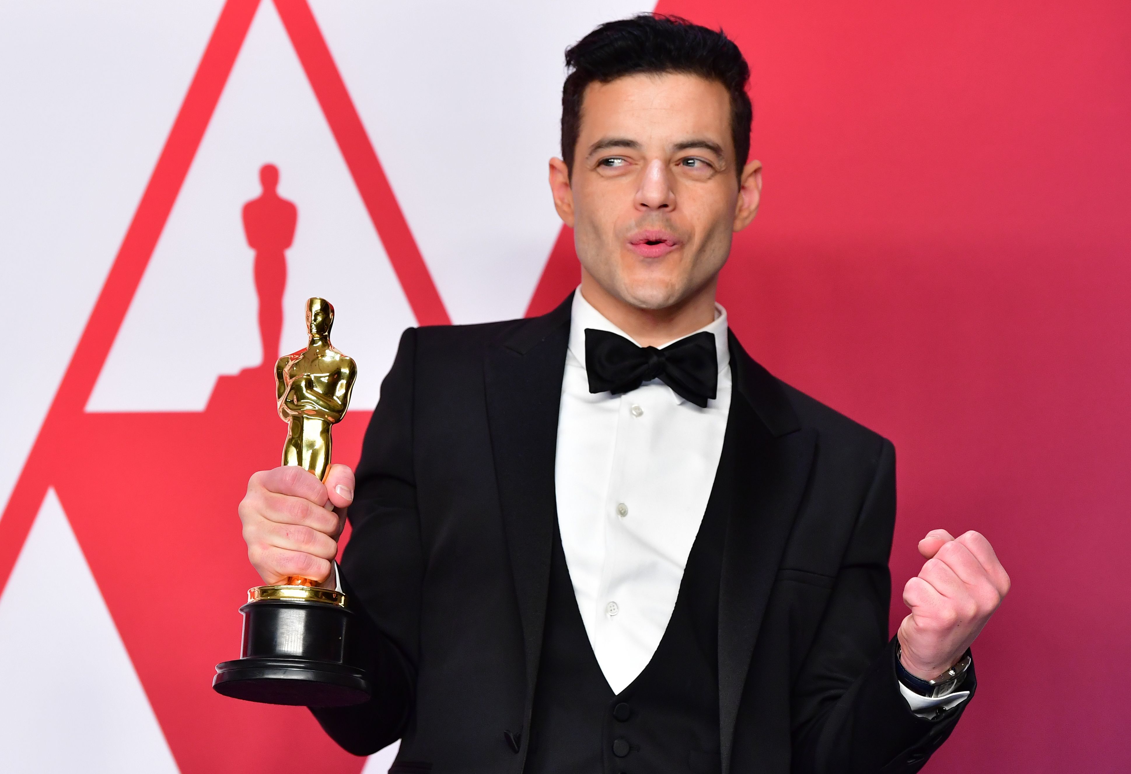 Rami Malek poses in the press room during the 91st Annual Academy Awards at the Dolby Theatre in Hollywood, California after winning in the best actory category for 'Bohemian Rhapsody'