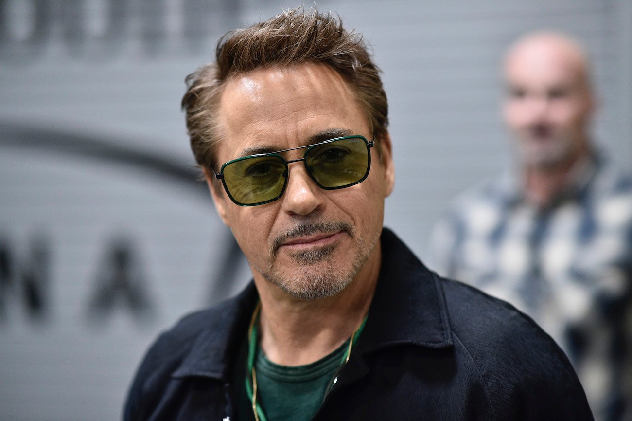 Marvel Star Robert Downey Jr. wearing sunglasses and smiling backstage during the UFC 248 event at T-Mobile Arena