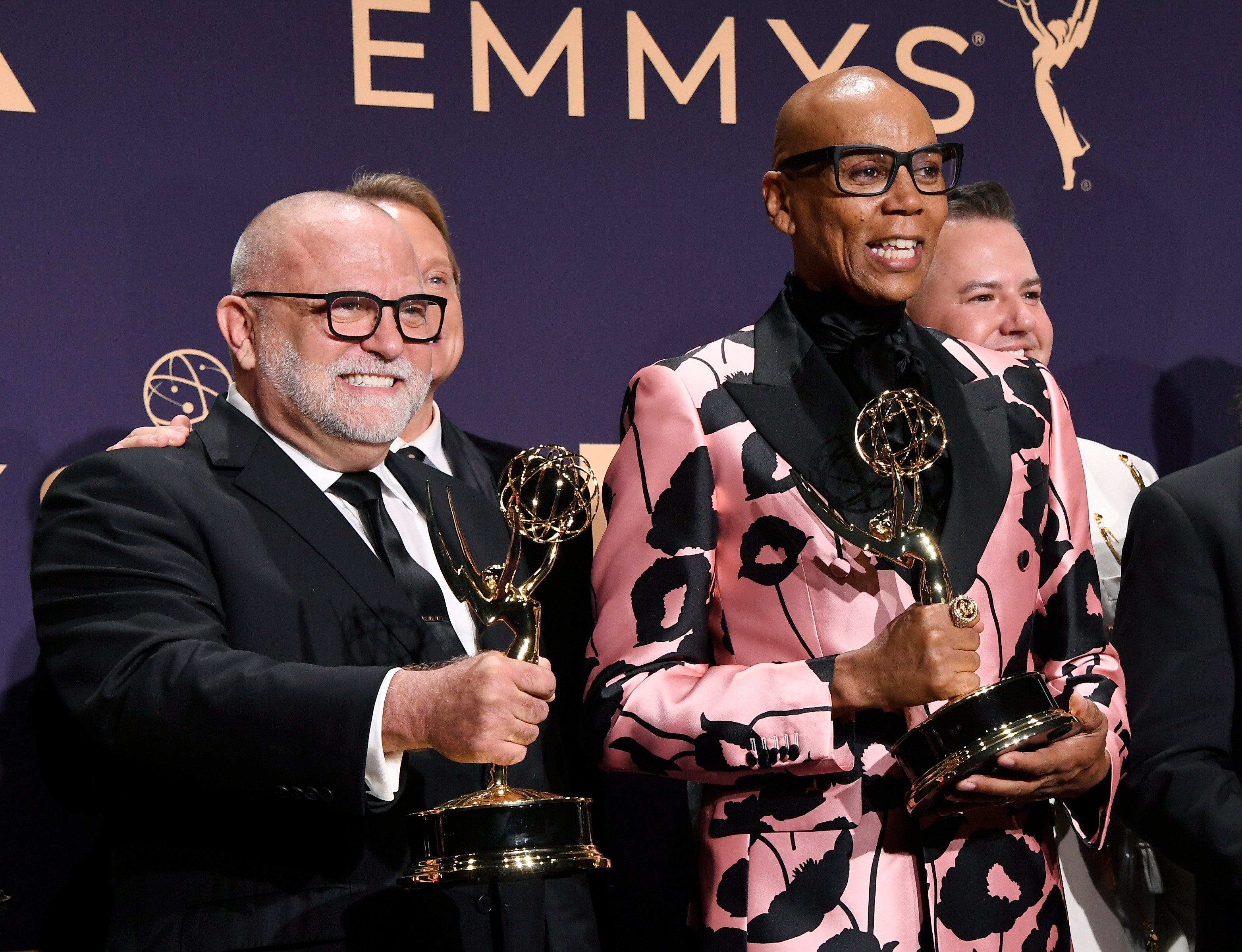 Cast and crew of 'RuPaul's Drag Race' pose with awards for Outstanding Competition Program