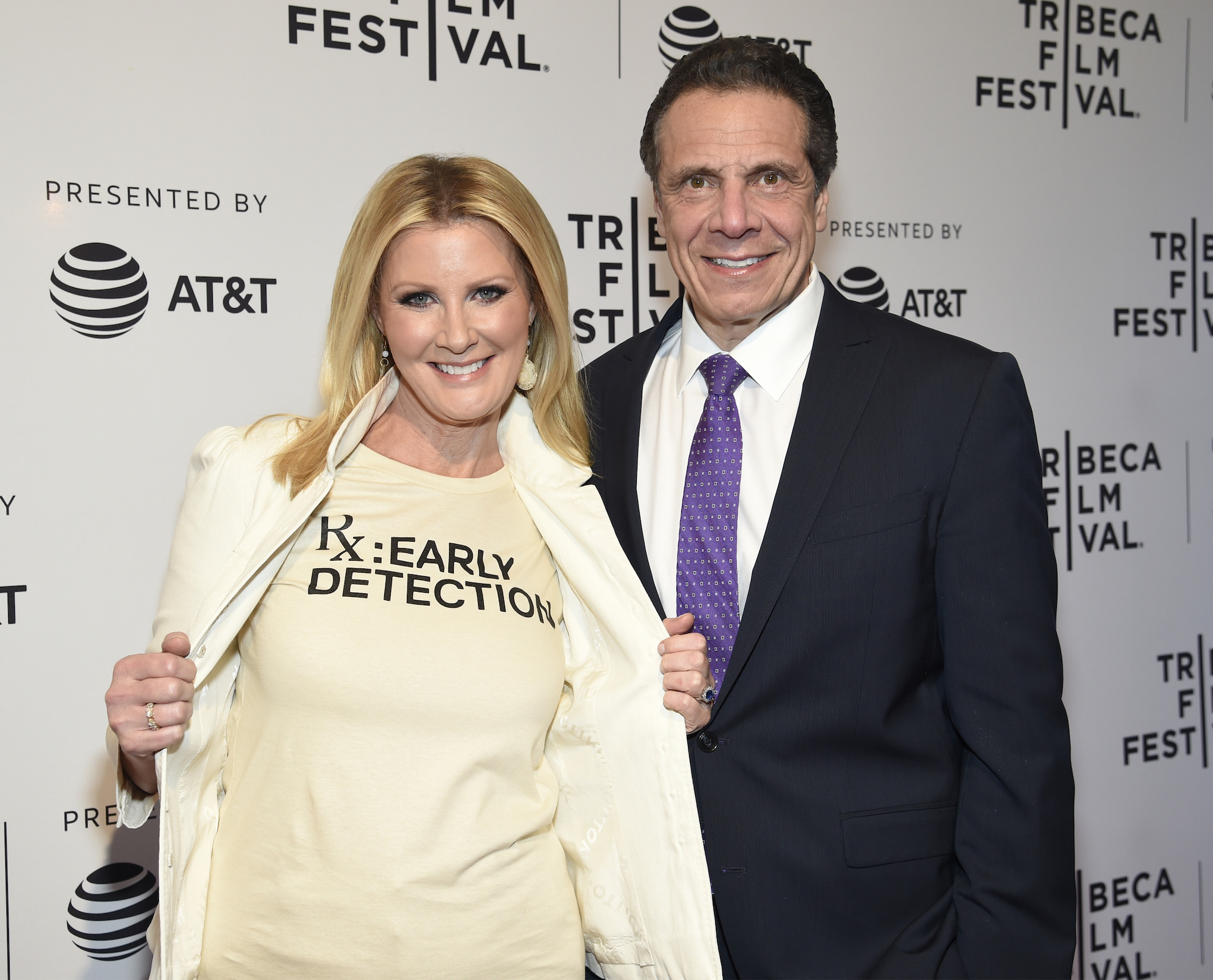 Sandra Lee and New York Governor Andrew Cuomo standing together and smiling at a documentary premiere