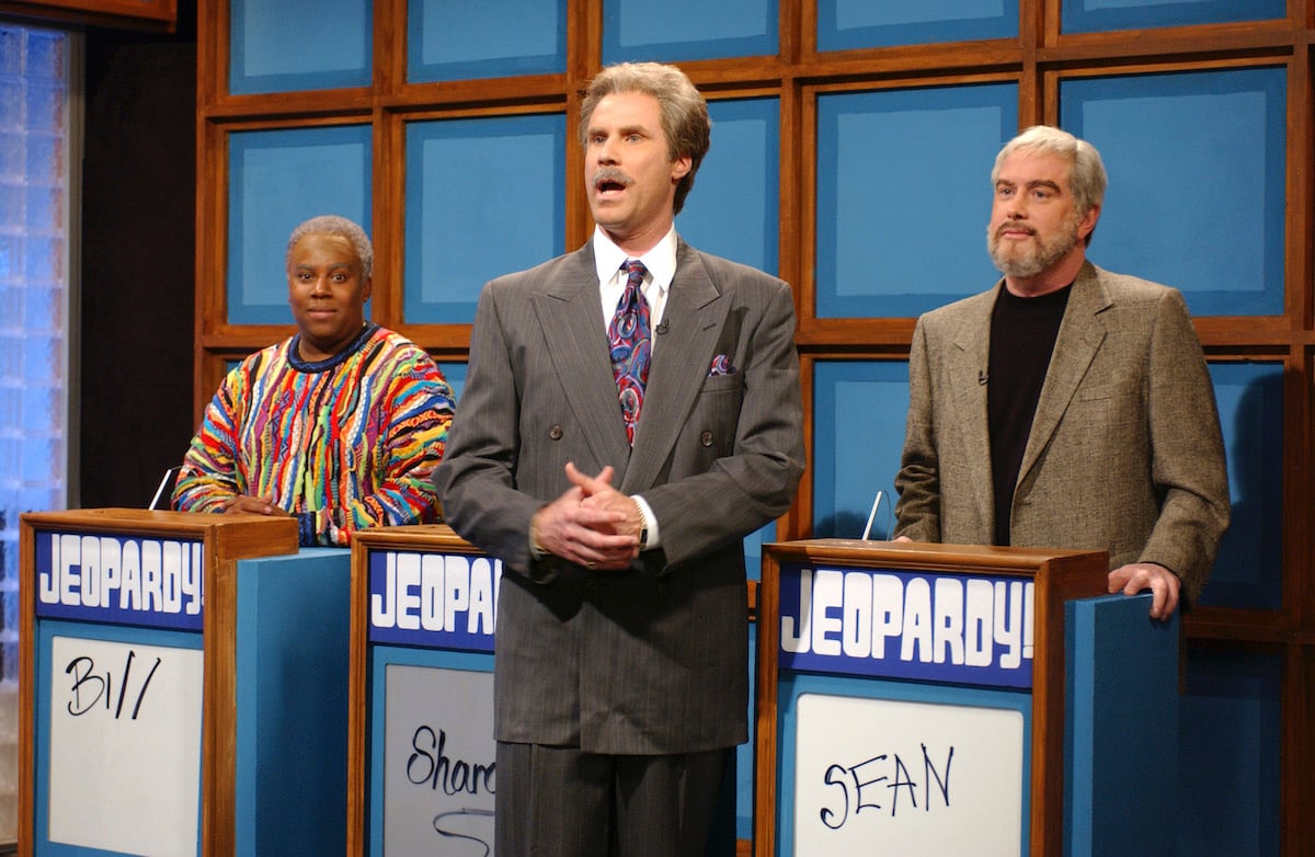 Kenan Thompson as Bill Cosby, Will Ferrell as Alex Trebek, Darrell Hammond as Sean Connery during "Celebrity Jeopardy" skit