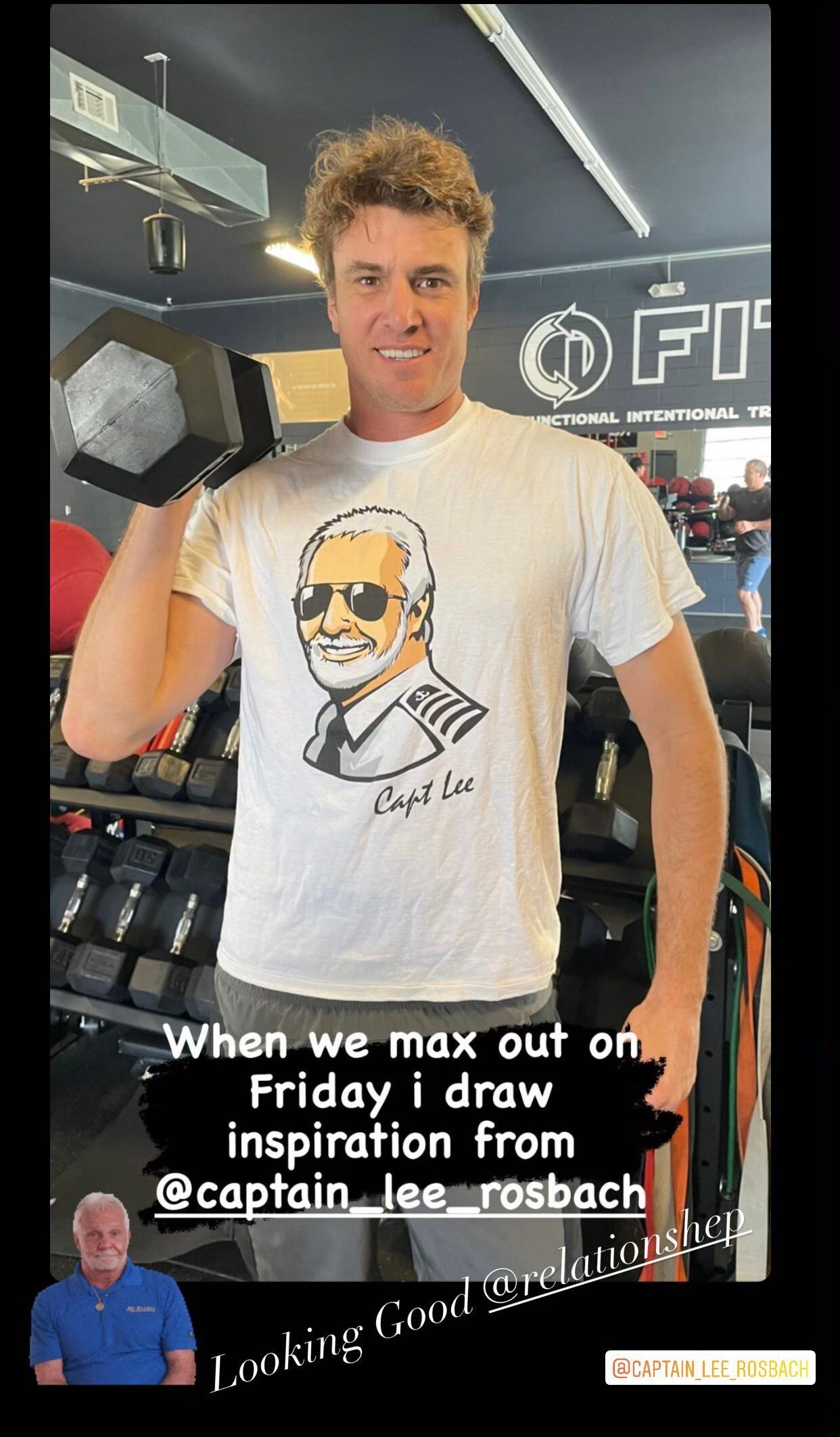 Shep Rose works out in his favorite Captain Lee t-shirt 