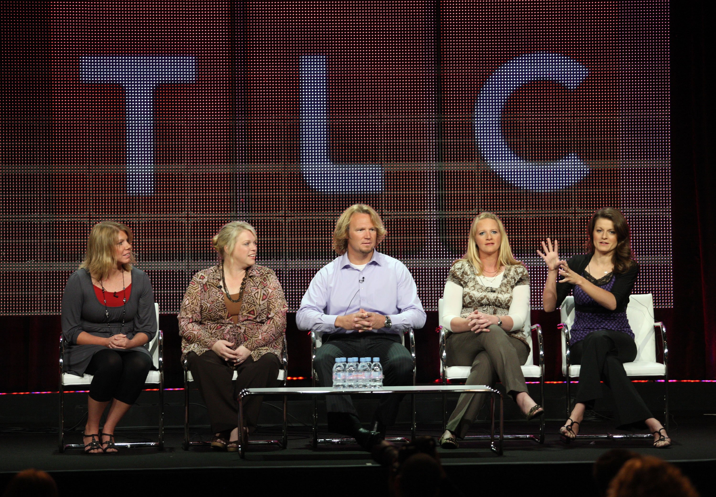 Meri Brown, Janelle Brown, Kody Brown, Christine Brown, and Robyn Brown speak during the Discovery Communications portion of the 2010 Summer TCA press tour