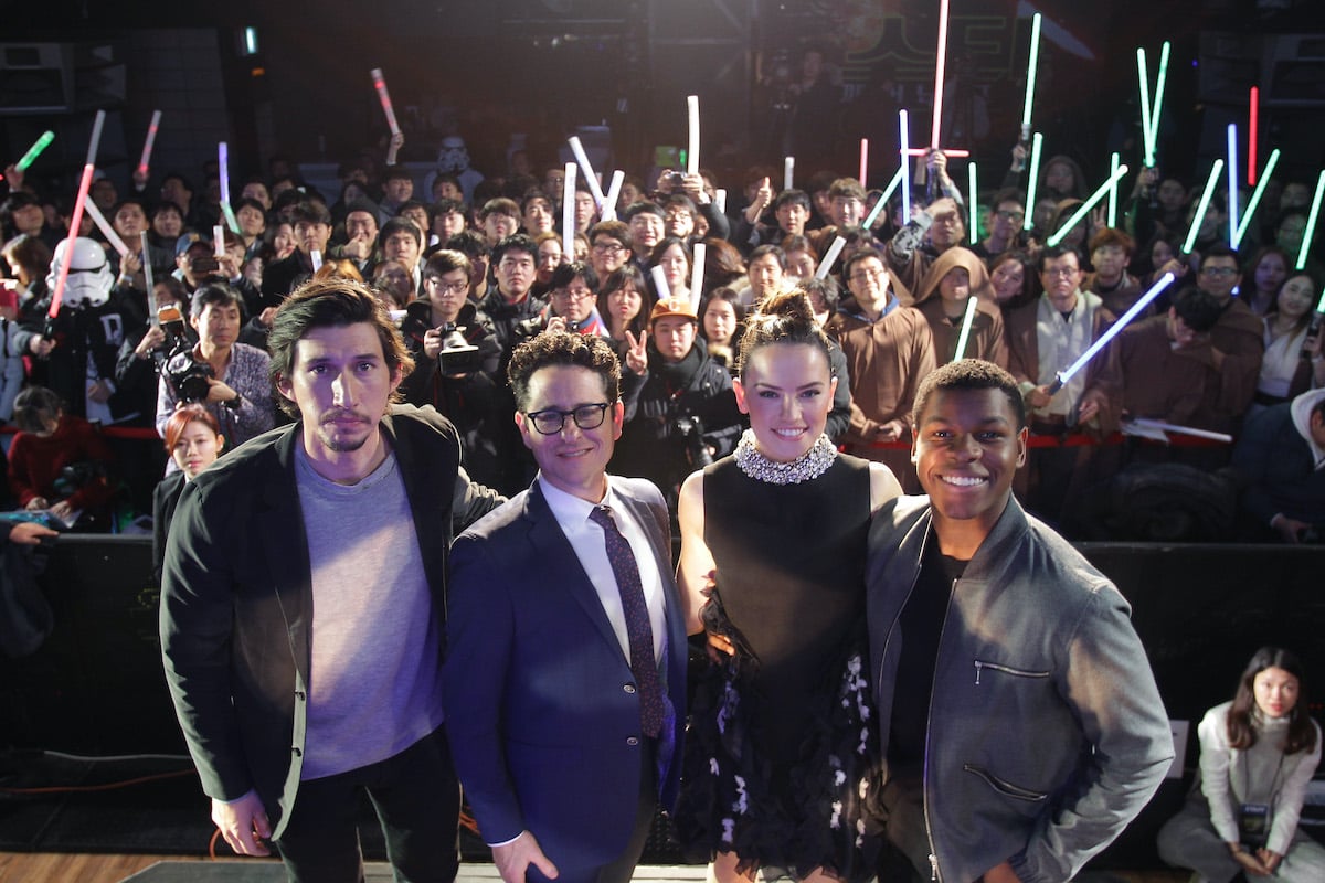 Adam Driver, J.J. Abrams, Daisy Ridley, and John Boyega