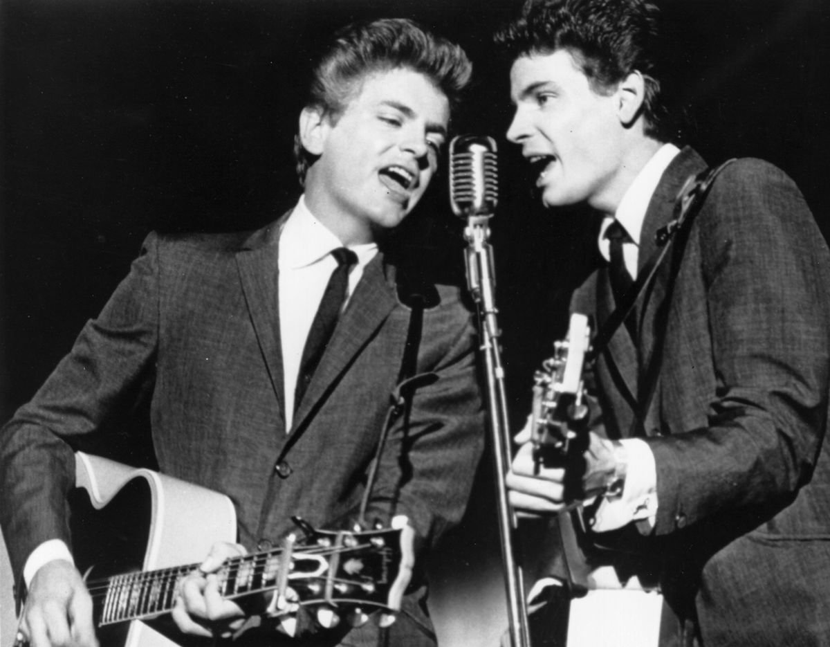 Popular musical duo Phil and Don Everly recording at the Warner Brothers studio in Hollywood, 1963.