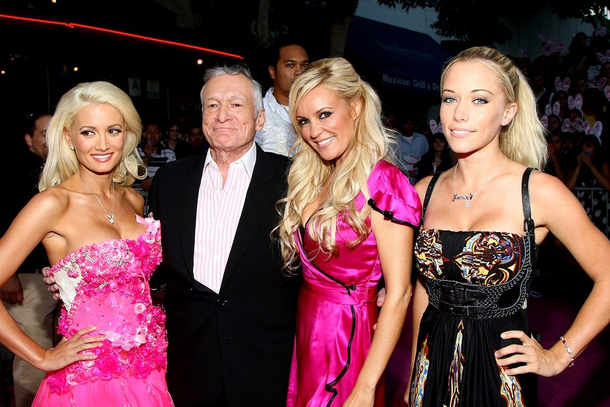 Playmate Holly Madison, publisher Hugh Hefner, playmate Bridget Marquardt and playmate Kendra Wilkinson on the red carpet at Columbia Pictures' premiere of "House Bunny" held at the Mann Village Theater on August 20, 2008 in Westwood, California