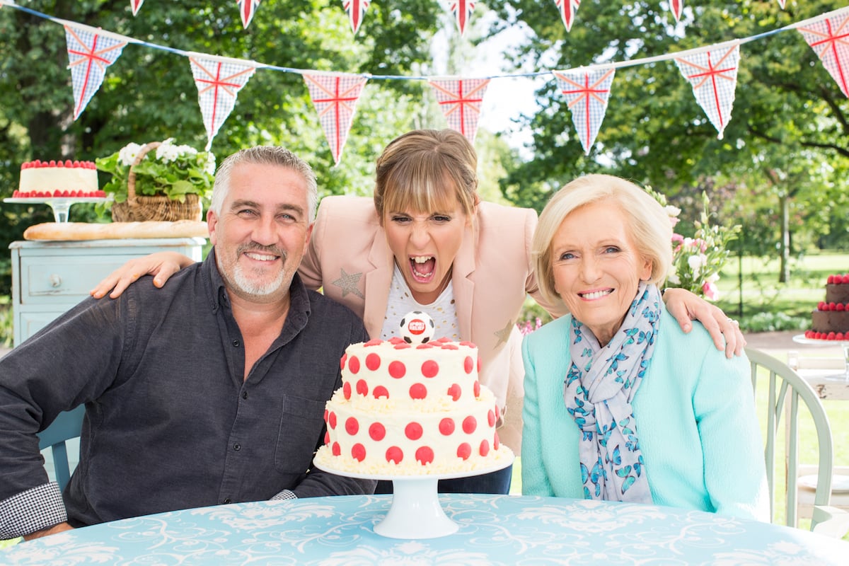 Judges Mary Berry and Paul Hollywood with Mel Giedroyc, take part in a special episode of The Great British Bake Off for Sport Relief 2016