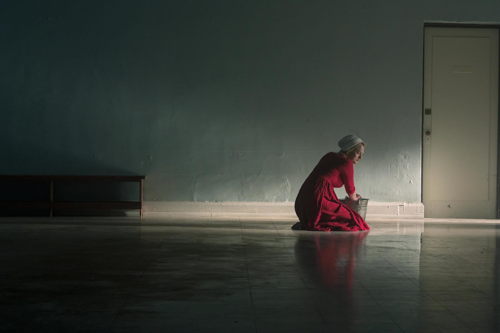 June Osborne alone on the floor in 'The Handmaid's Tale'