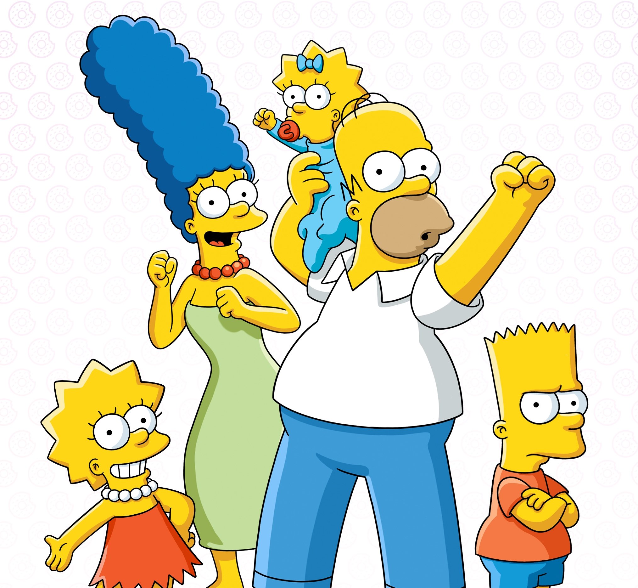 The Simpsons family all smiling except Bart