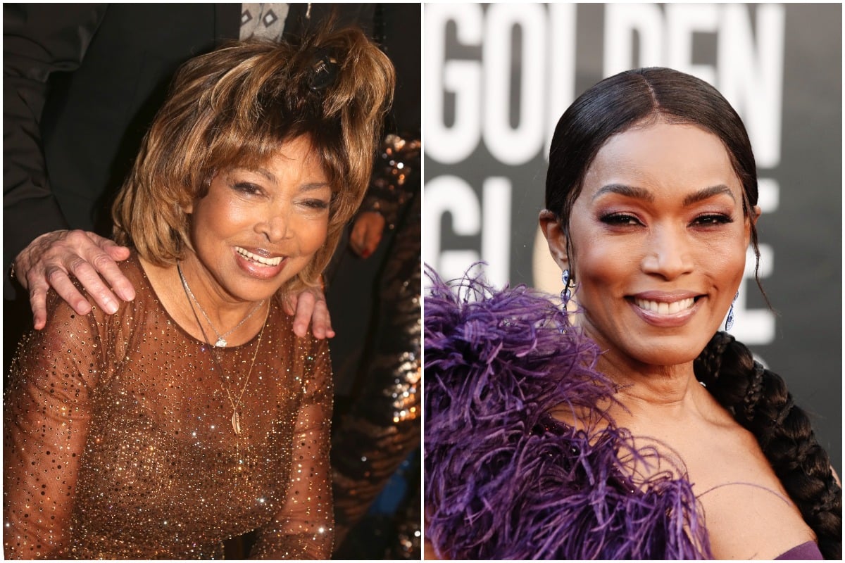 (L-R): Tina Turner smiling at a premiere and Angela Bassett posing at the Golden Globe Awards