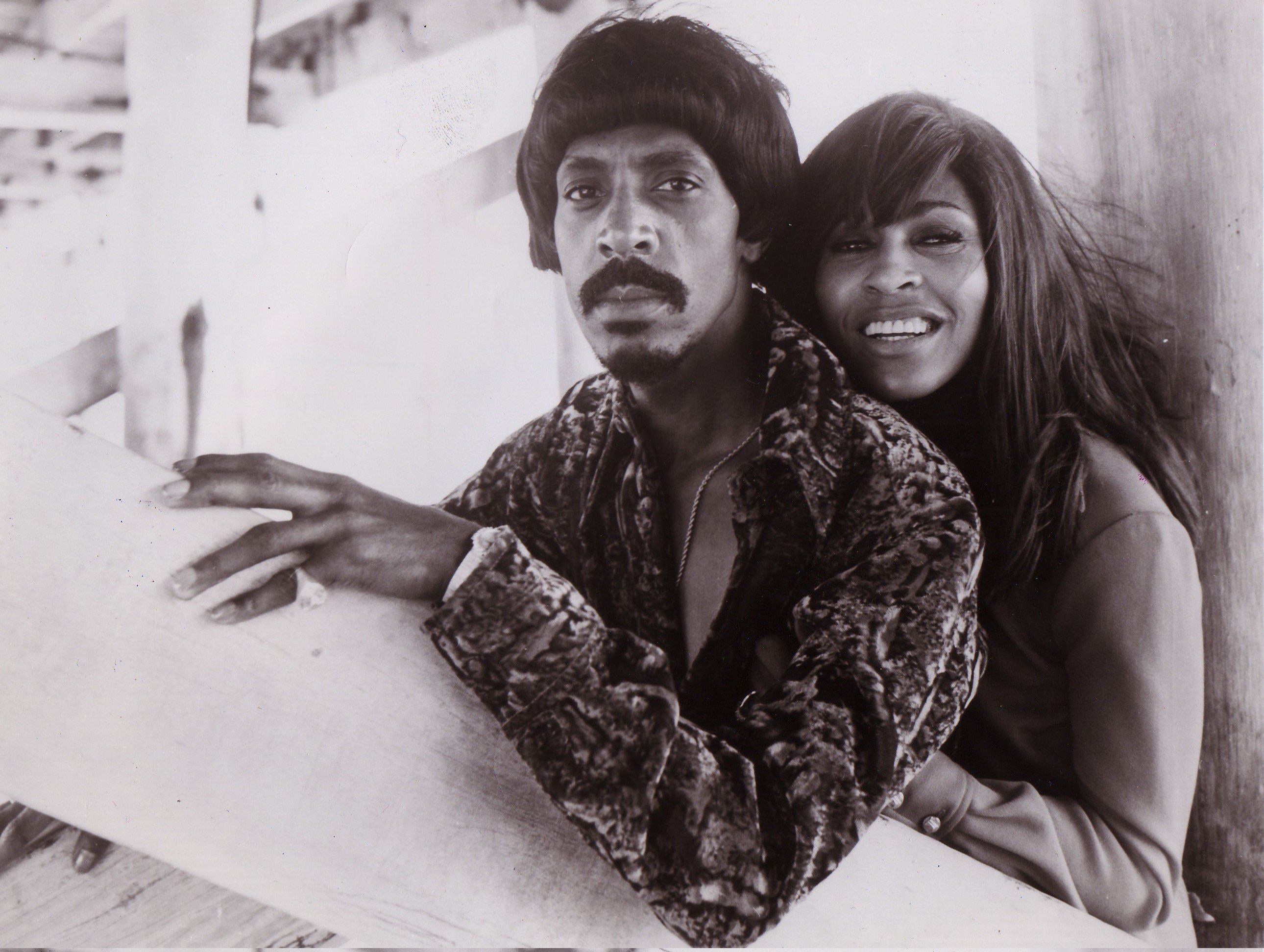 A black and white photo of Tina Turner and Ike Turner