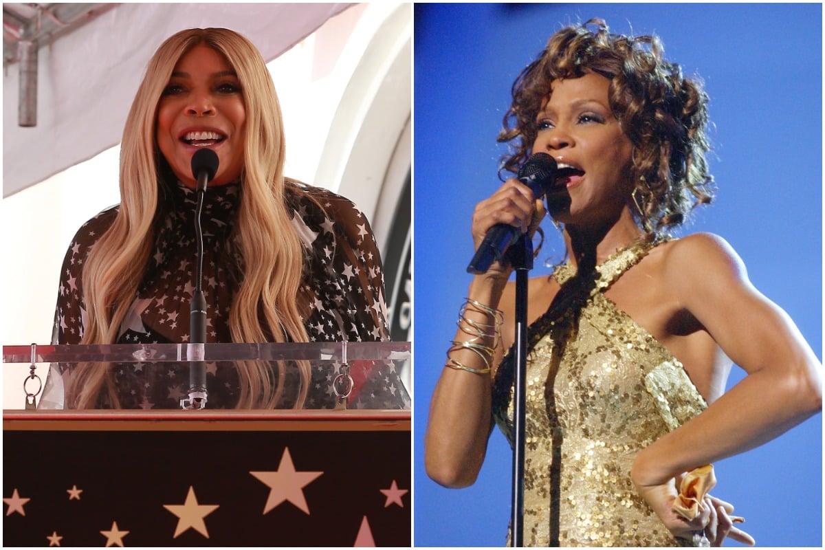 Wendy Williams smiling at the Hollywood Walk of Fame/Whitney Houston performing at VH1 Divas Duets