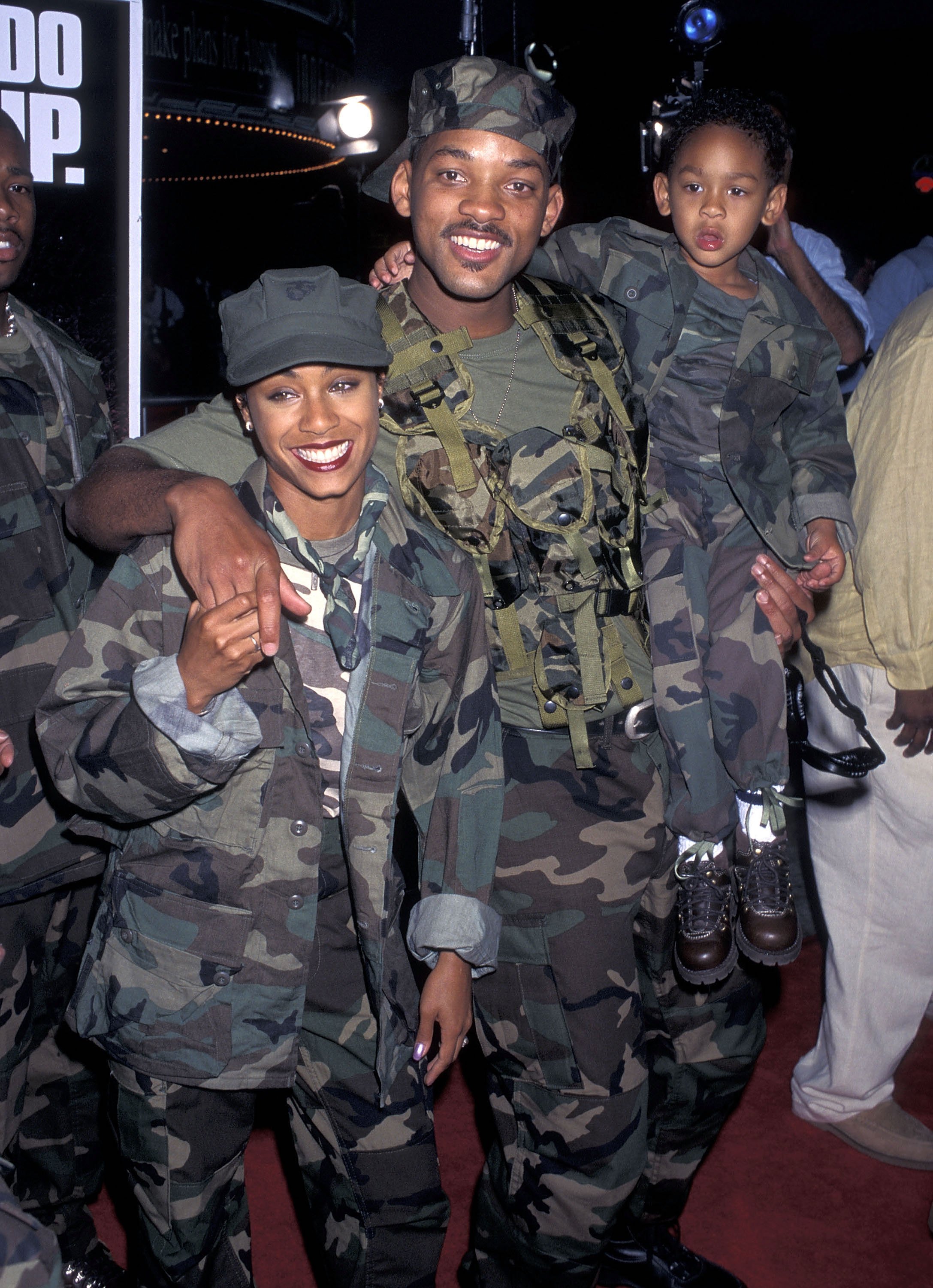 Will Smith with Jada and Trey in army fatigues