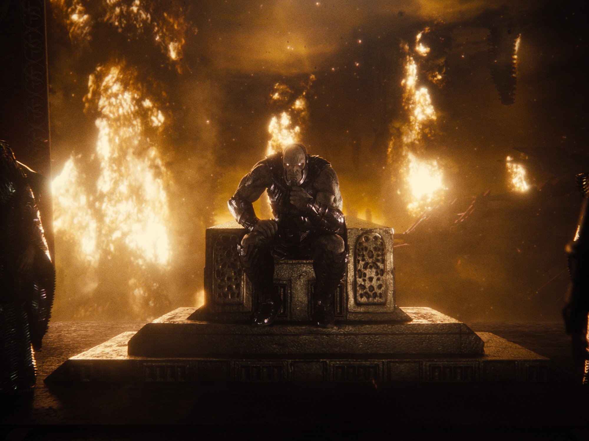 Zack Snyder's Justice League: Darkseid sits amid flames
