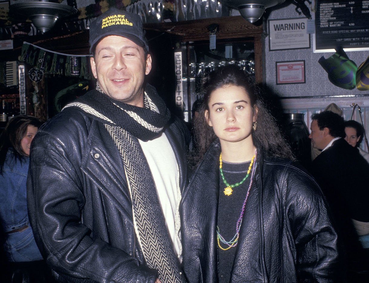 Actor Bruce Willis and actress Demi Moore on February 15, 1988 dine at Ruby's River Road Cafe in New York City