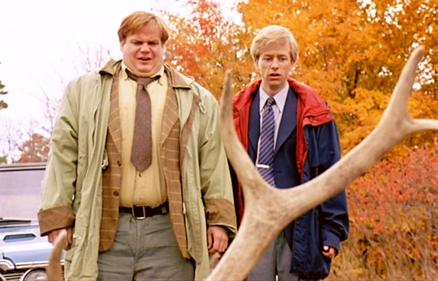 Chris Farley and David Spade in a scene from 'Tommy Boy' 