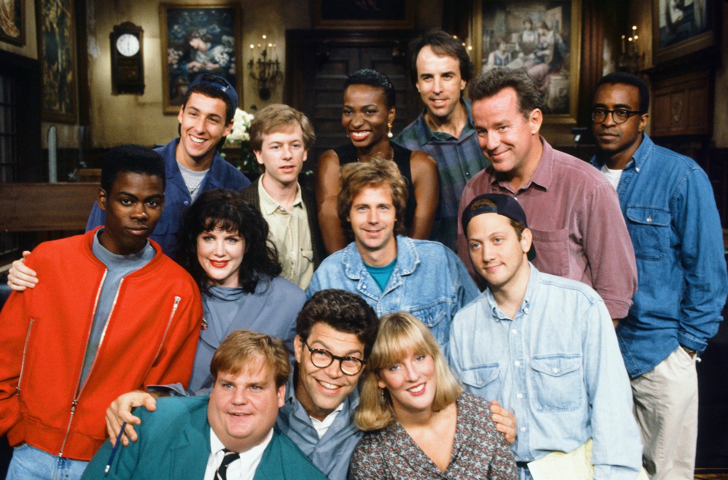 Chris Farley with the 'SNL' cast in season 18