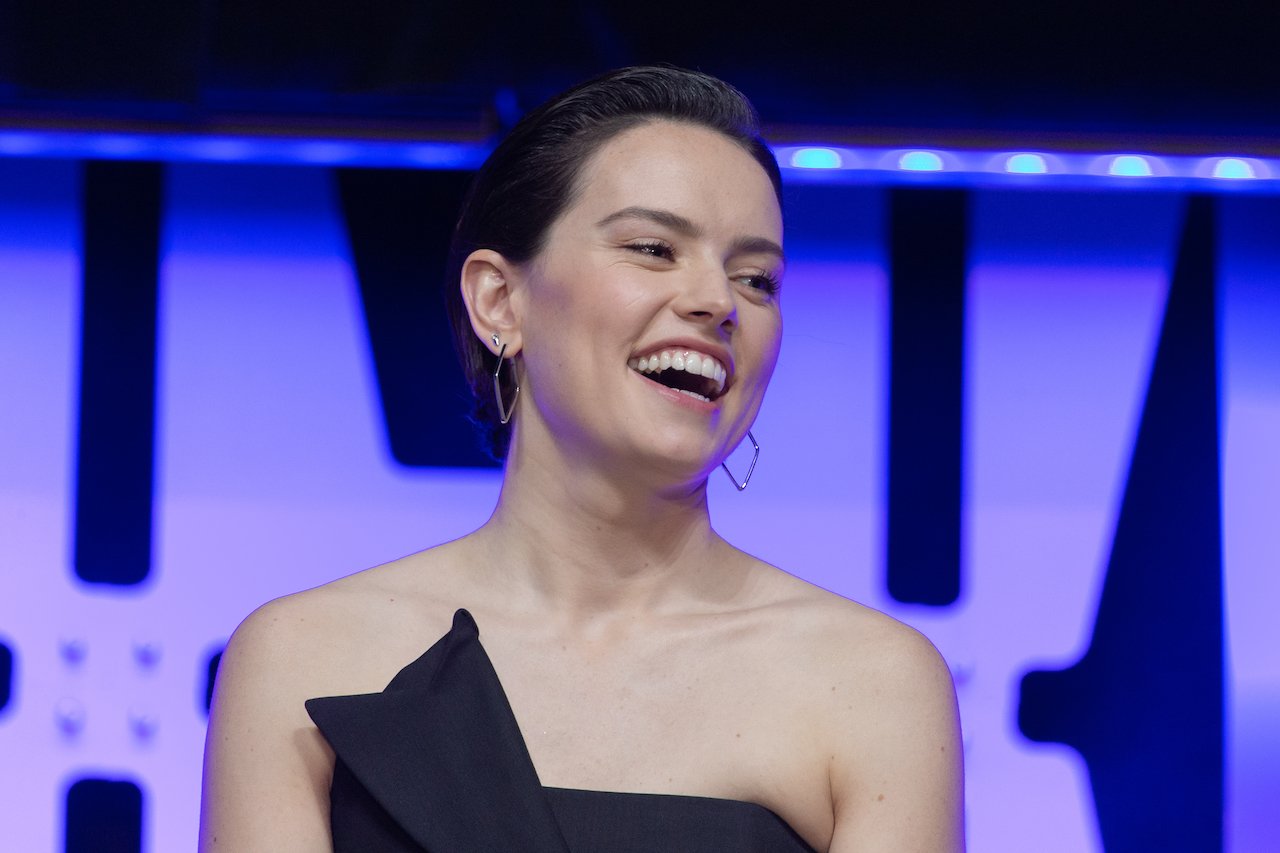 Daisy Ridley appears at the "Star Wars: Episode IX" panel presentation at the 2019 Star Wars Celebration