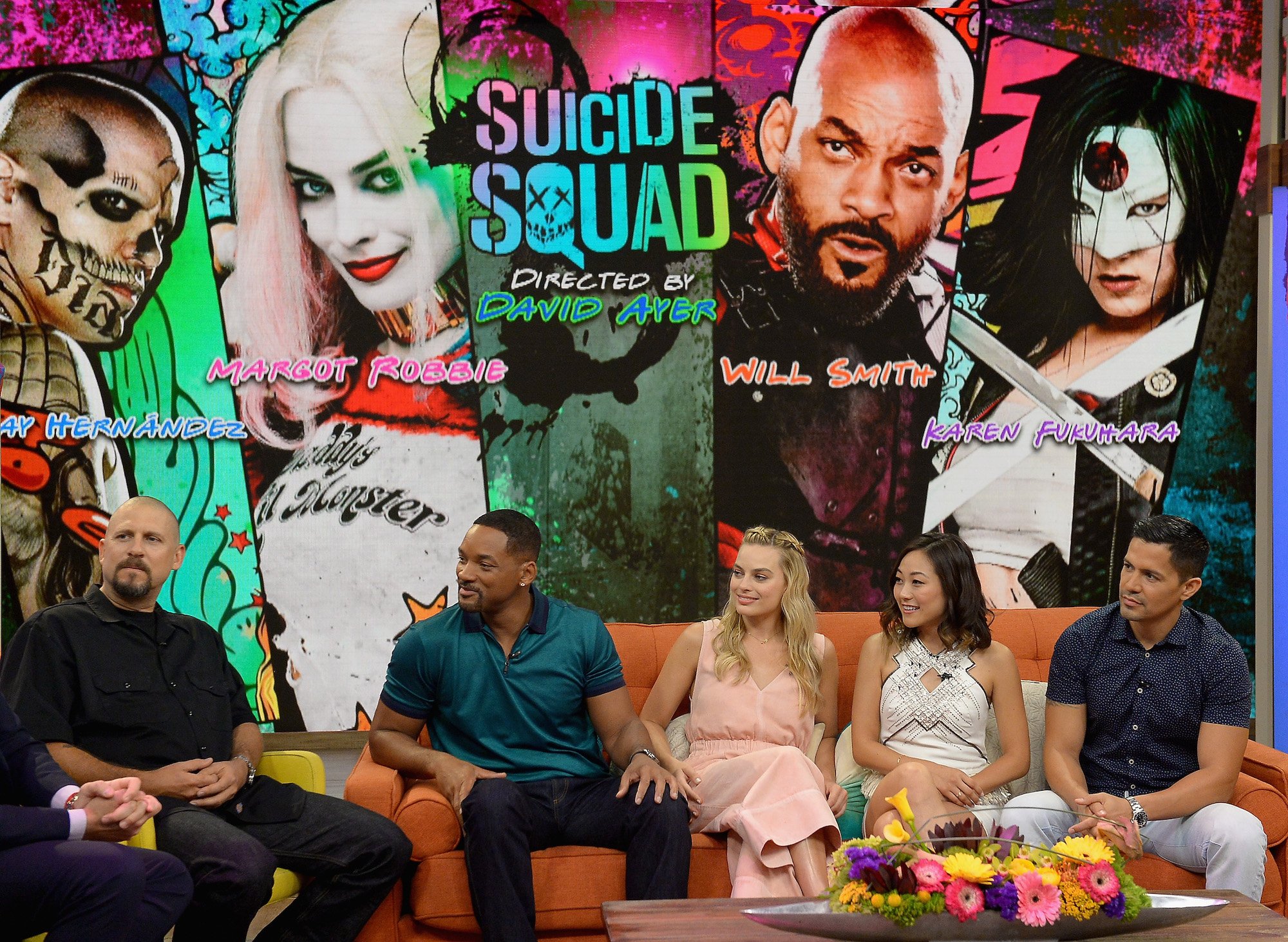 David Ayer, Will Smith, Margot Robbie, Karen Fukuhara and Jay Hernandez on the set of Univisions "Despierta America" for 'Suicide Squad' on July 25, 2016 