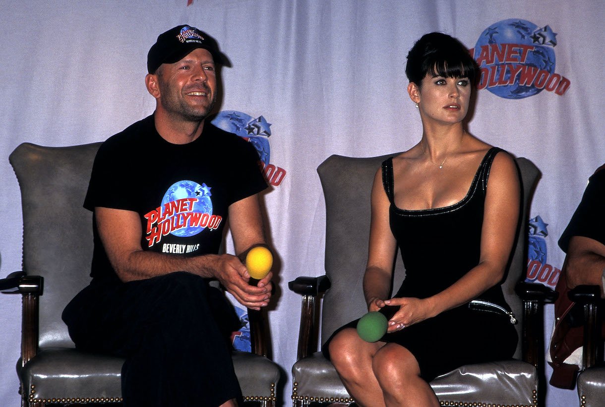 Bruce Willis and actress Demi Moore attend the Planet Hollywood Grand Opening Celebration on September 17, 1995