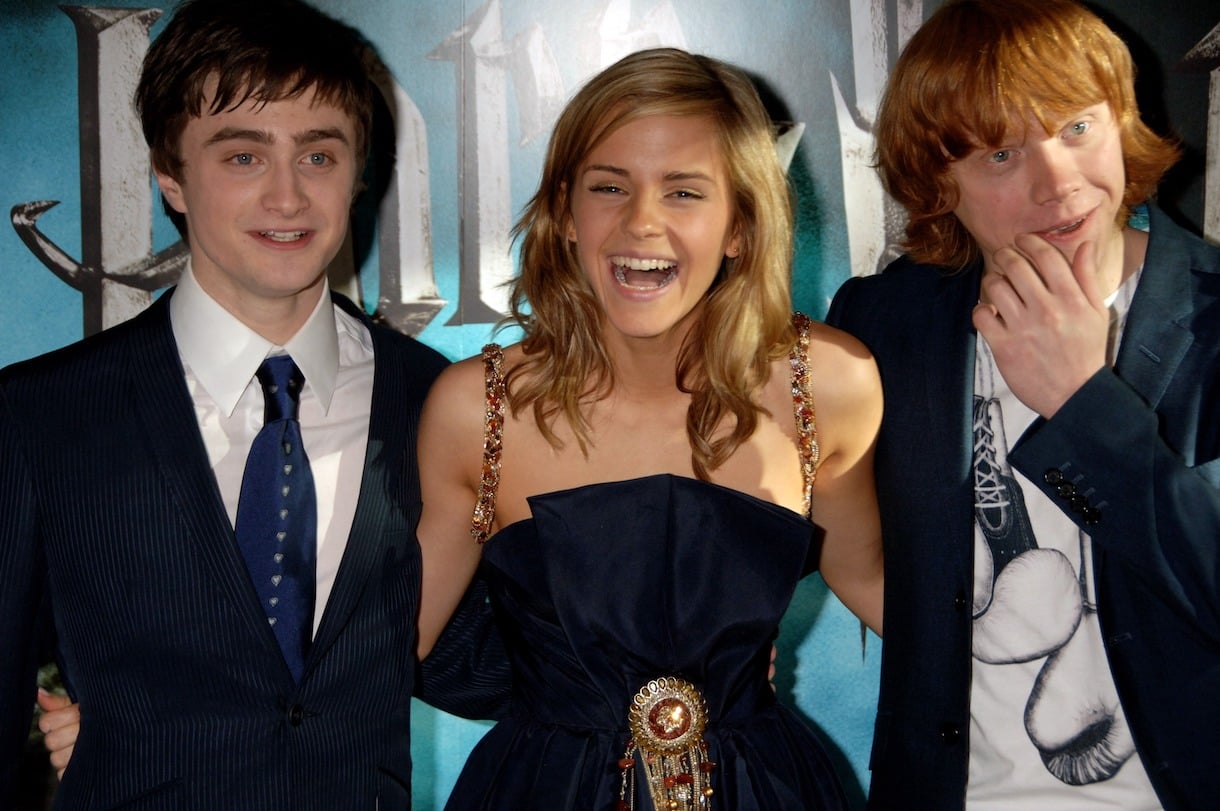 Rupert Grint (R), Daniel Radcliffe and Emma Watson arrive at the European premiere of Harry Potter And The Order Of The Phoenix at Odeon Leicester Square on July 3, 2007