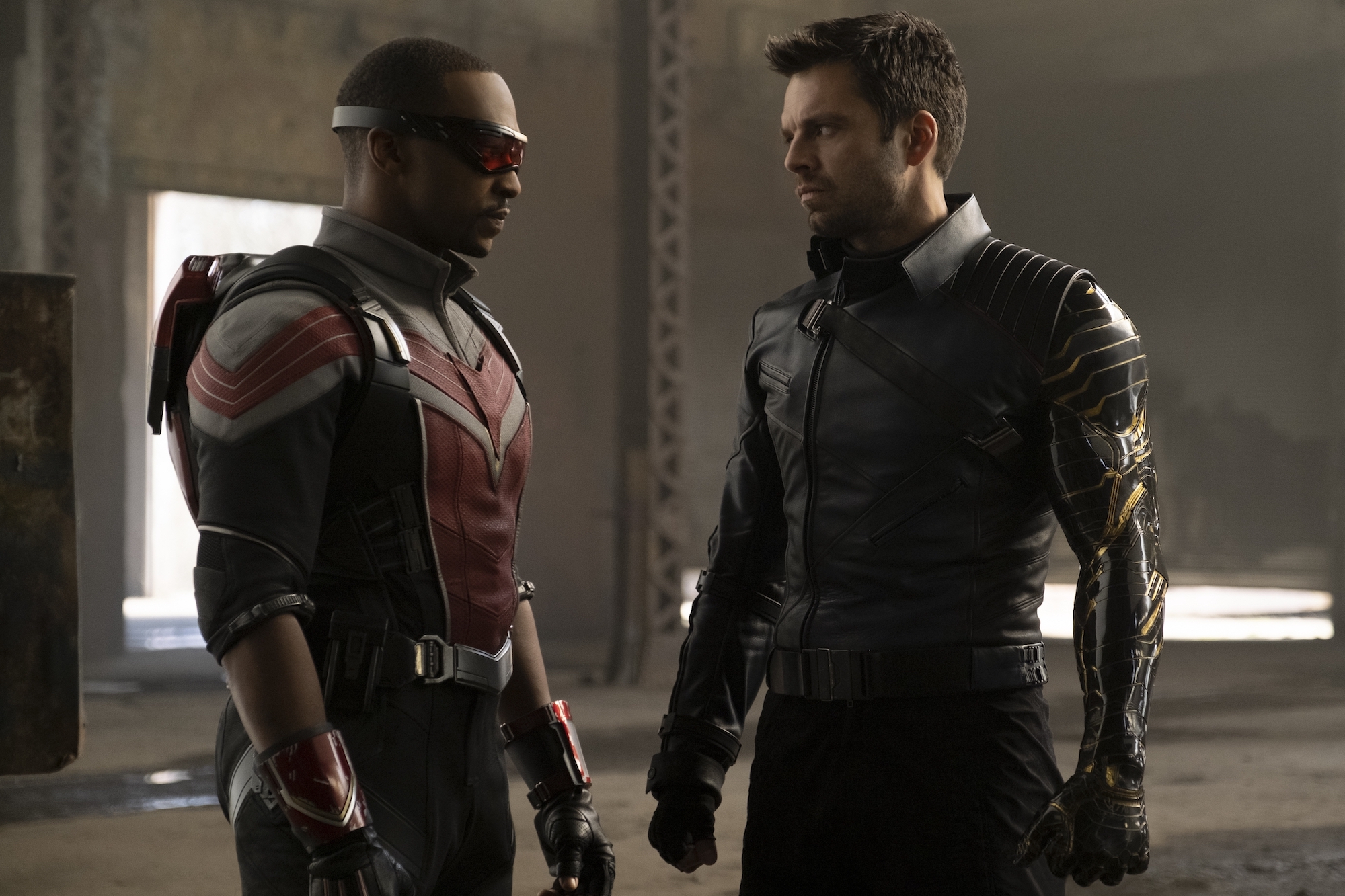 Anthony Mackie as Sam Wilson and Sebastian Stan as Bucky Barnes in 'The Falcon and the Winter Soldier'