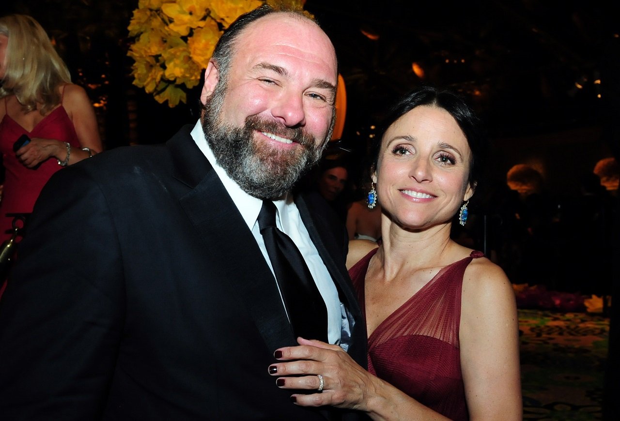 James Gandolfini and Julia Louis-Dreyfus smile for the camera at a 2012 Emmy after-party