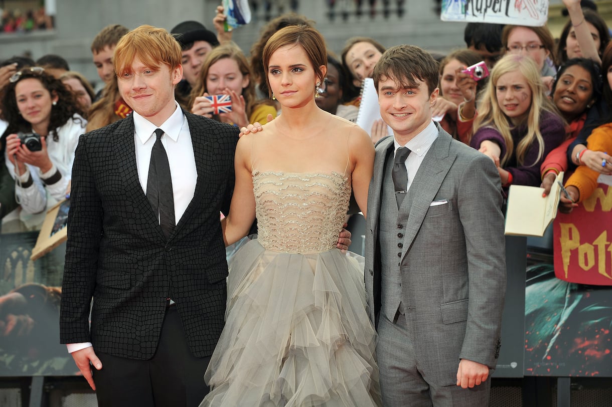 Rupert Grint, Emma Watson and Daniel Radcliffe attend the world premiere of Harry Potter and the Deathly Hallows - Part 2 in central London on July 7, 2011